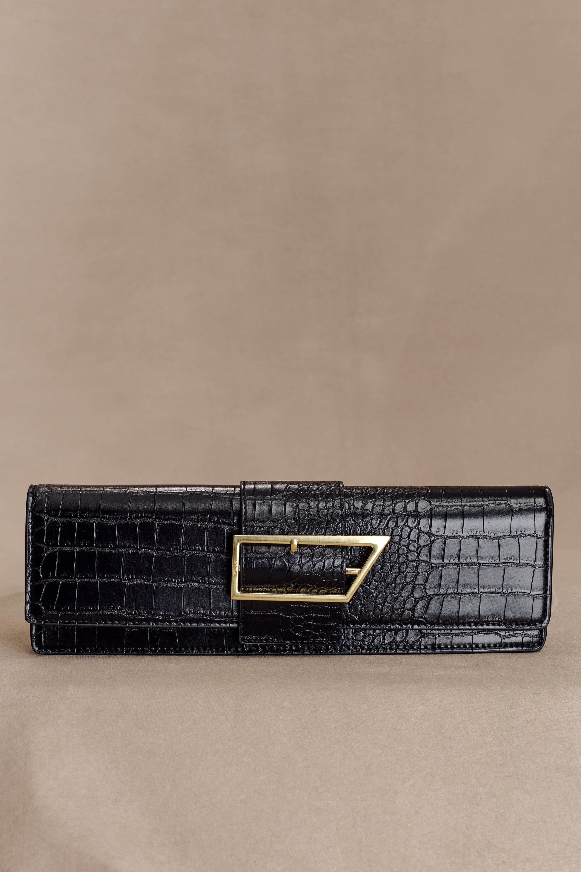 Jessica Faux Leather Crocodile Clutch - Black #4