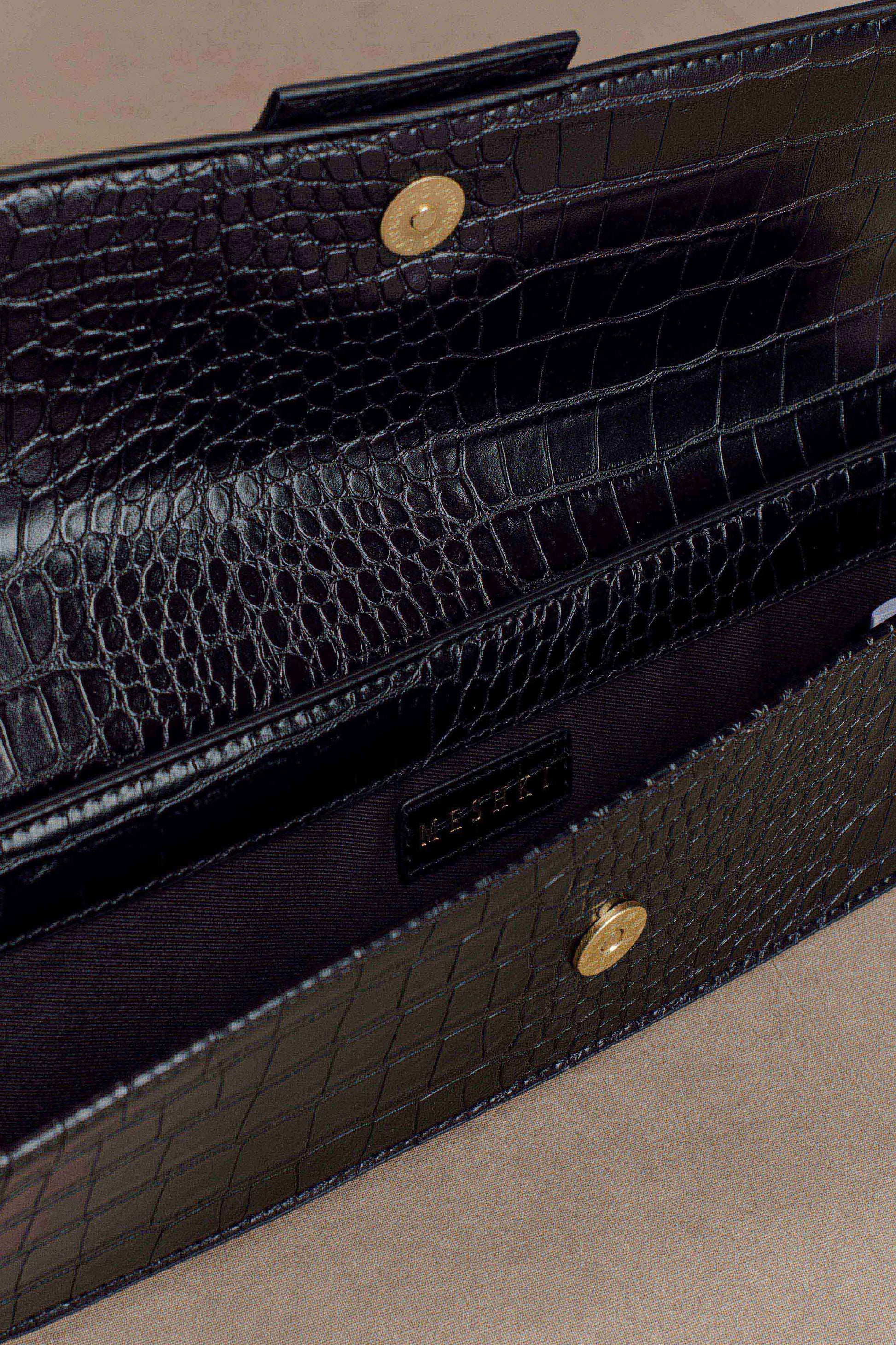 Jessica Faux Leather Crocodile Clutch - Black #2