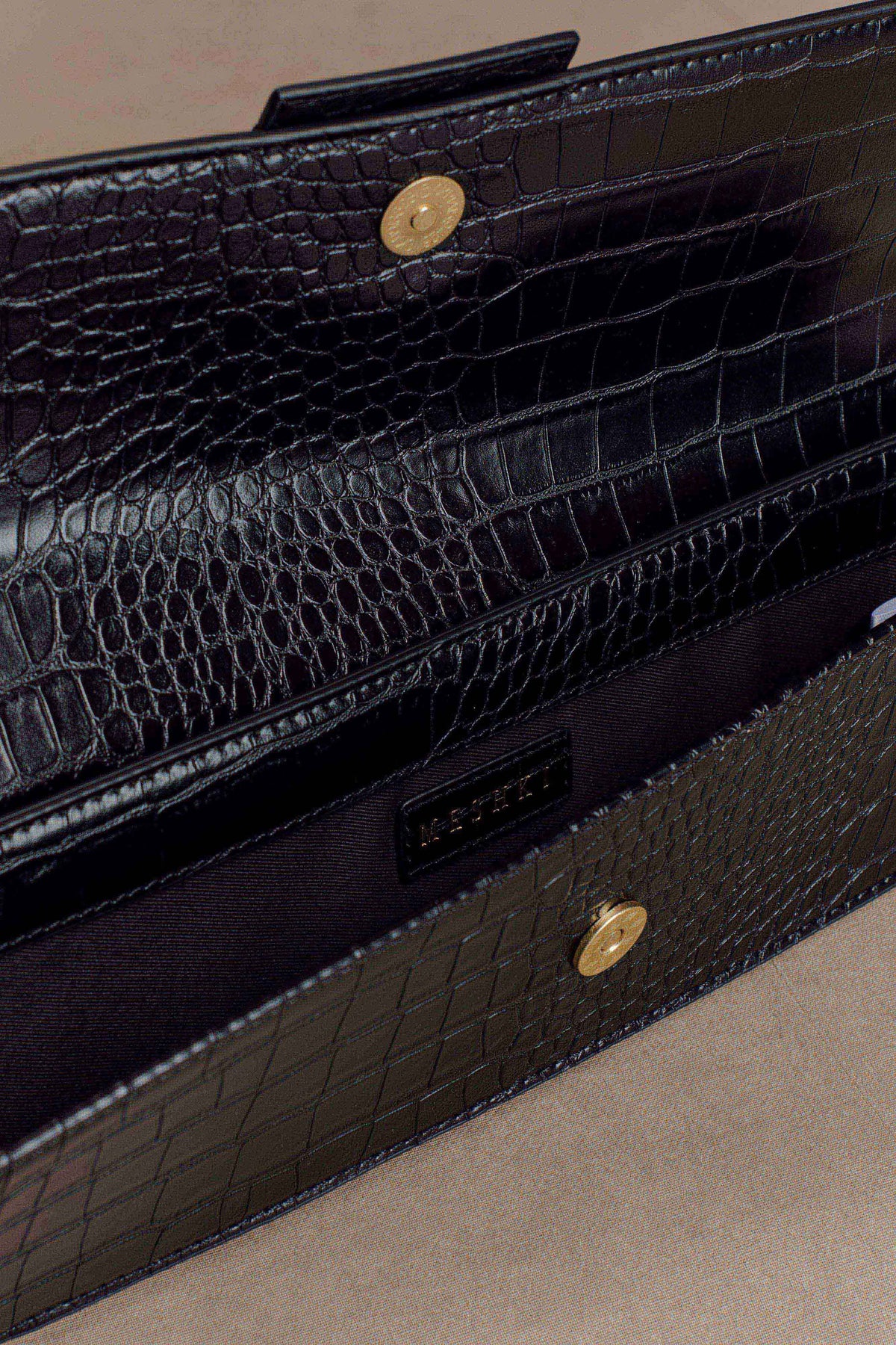 Jessica Faux Leather Crocodile Clutch - Black #2