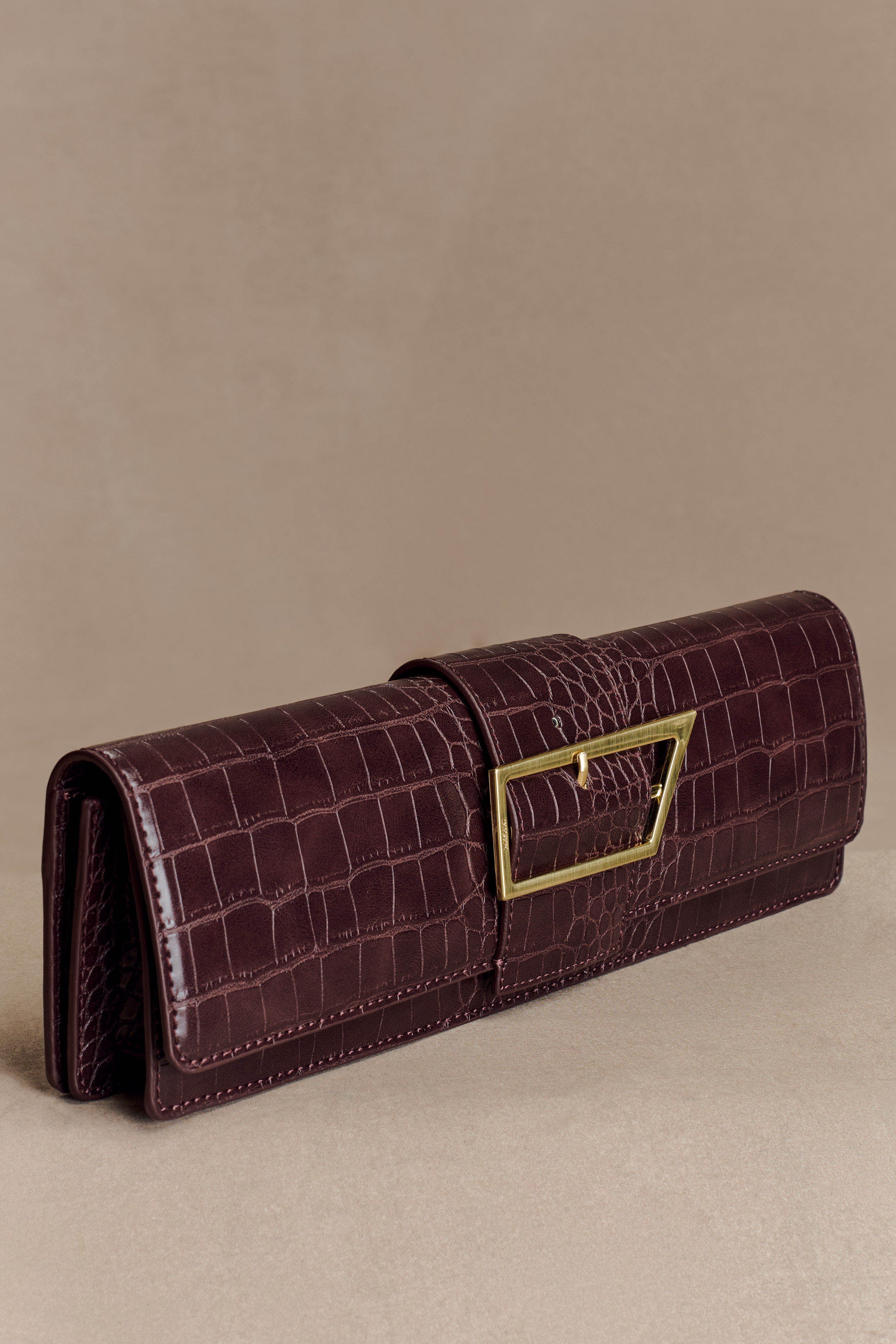 Jessica Faux Leather Crocodile Clutch - Burgundy | MESHKI UK