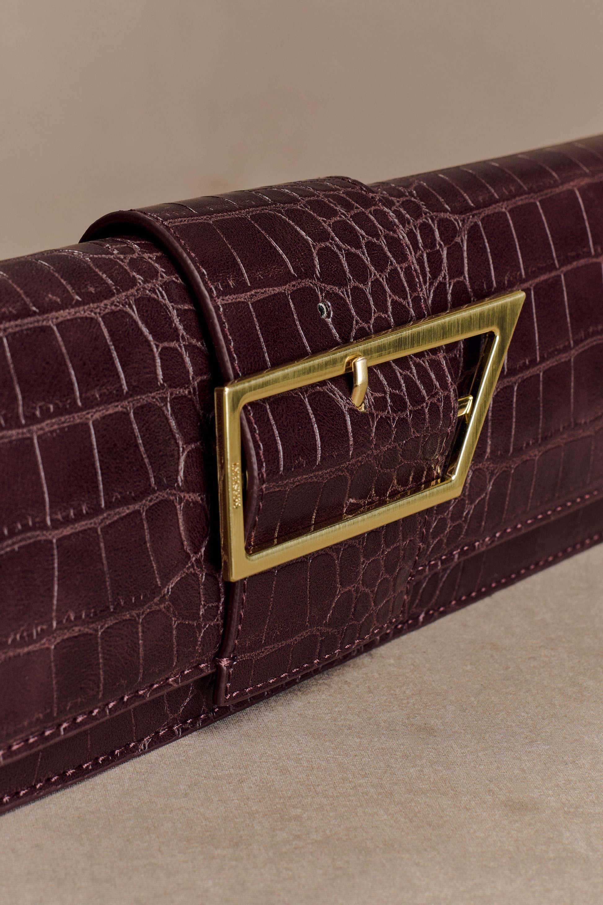 Jessica Faux Leather Crocodile Clutch - Burgundy #3