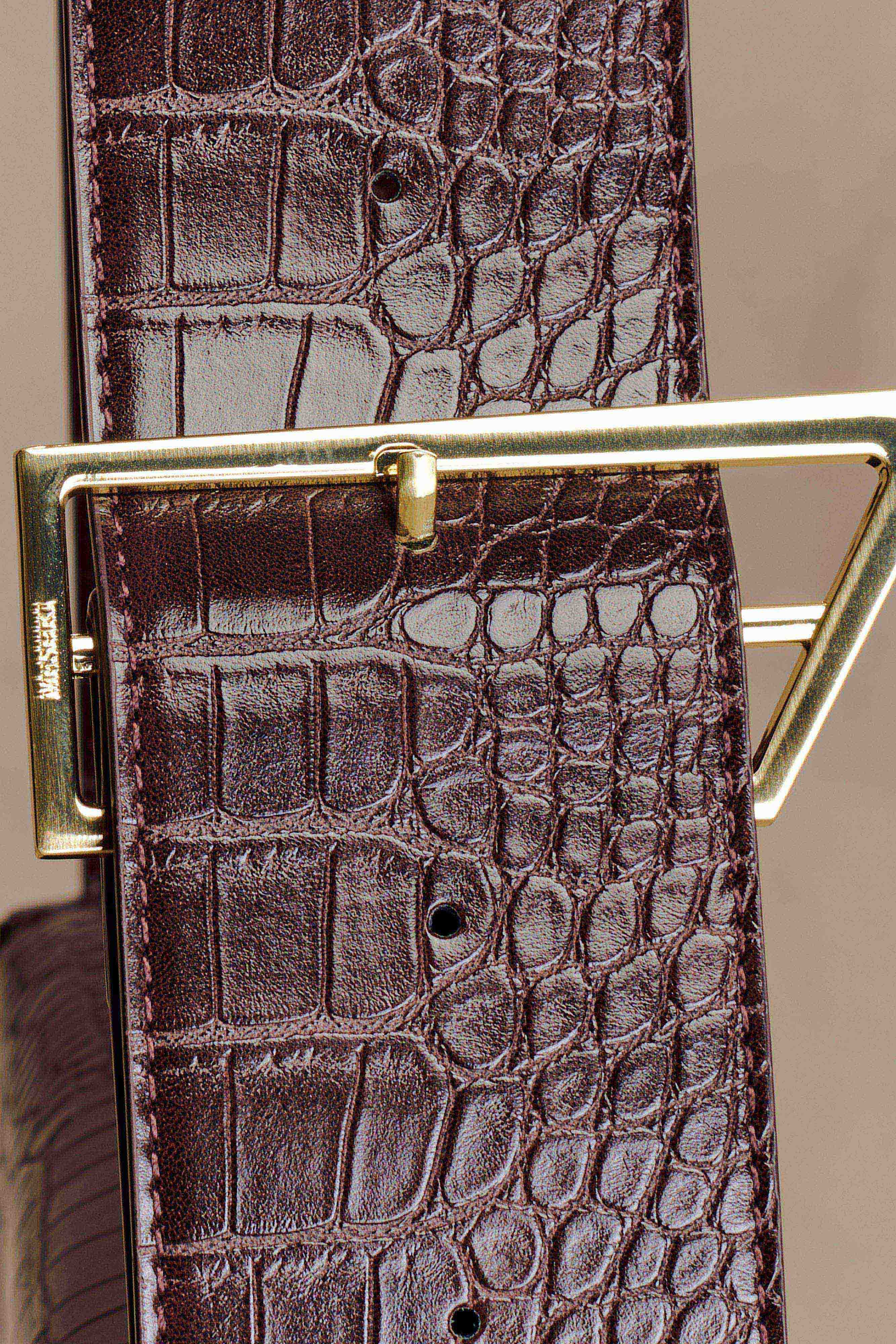 Maria Faux Leather Crocodile Shoulder Bag - Chocolate | MESHKI UK