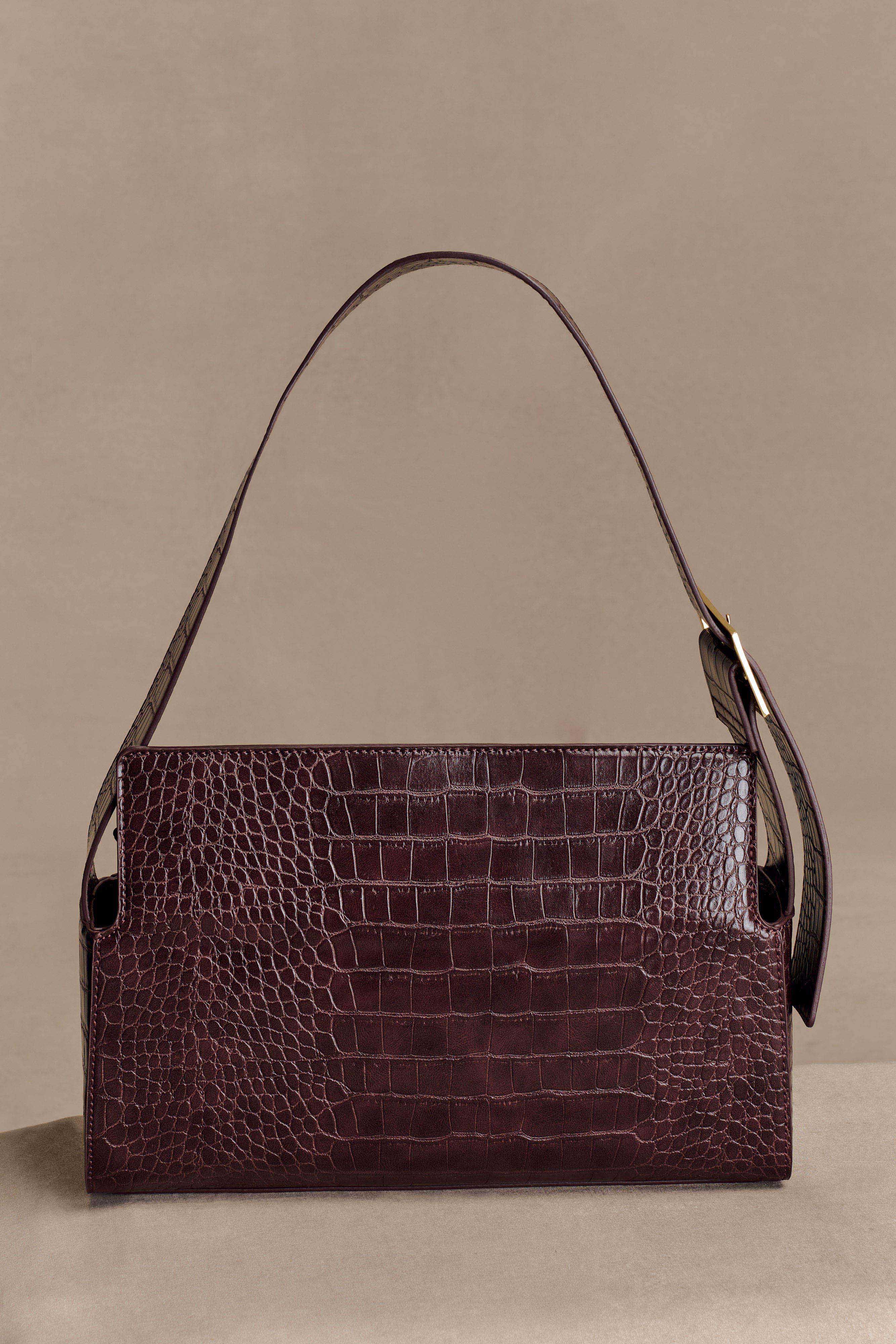Maria Faux Leather Crocodile Shoulder Bag - Chocolate | MESHKI UK