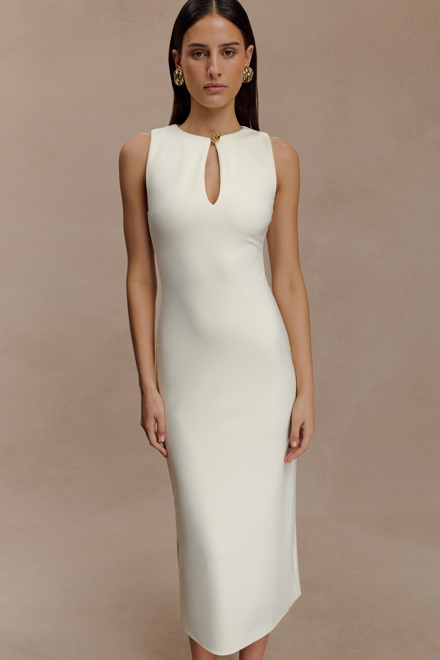 Norah Sleeveless Crepe Midi Dress - Ivory