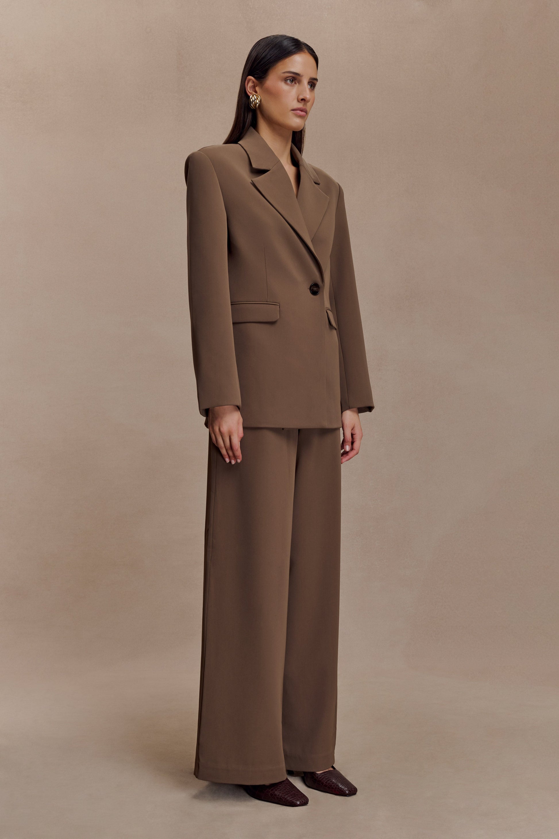 Arlo Wide Leg Suiting Trouser - Cacao Brown #3