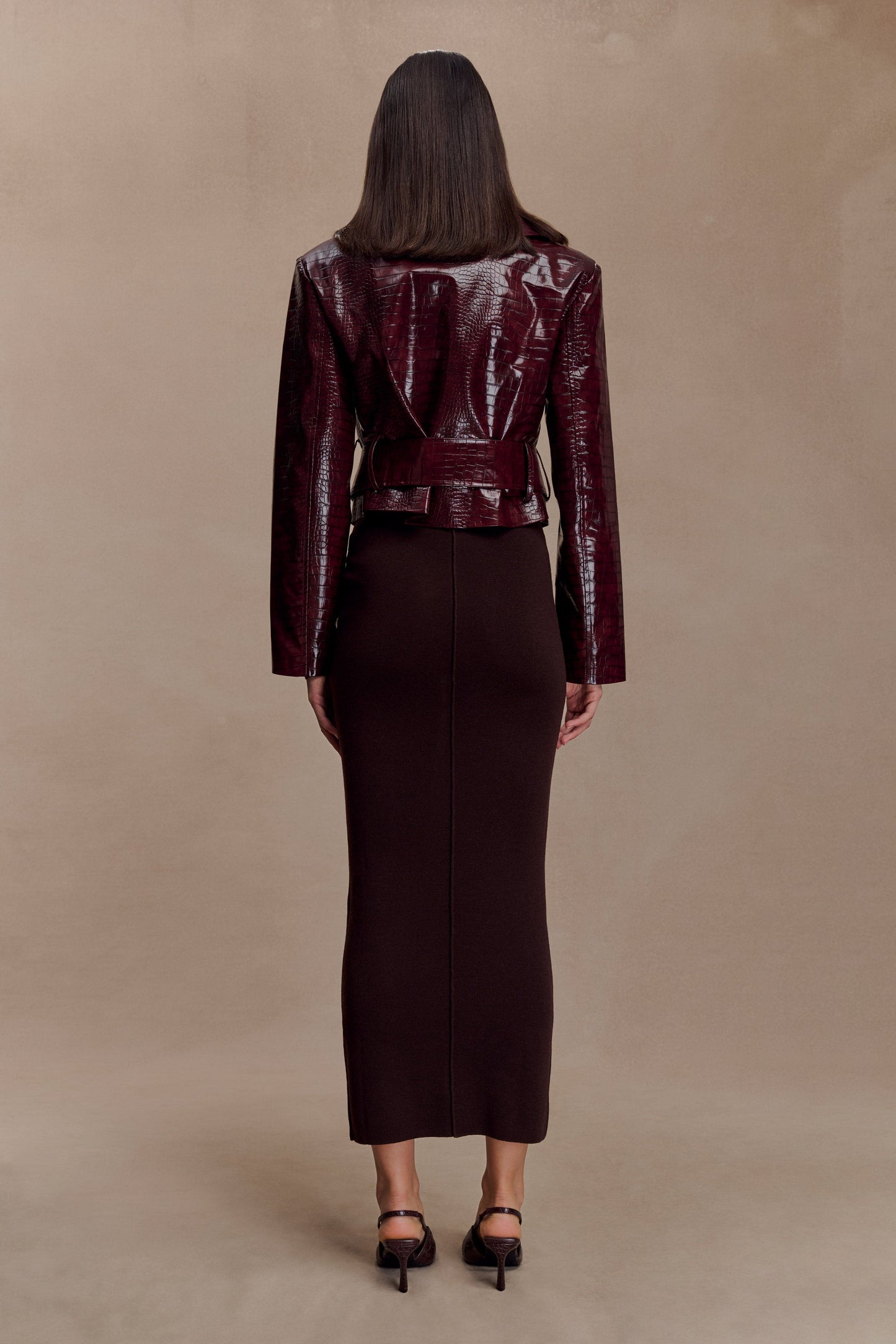 Archie Croc Faux Leather Cropped Jacket - Burgundy