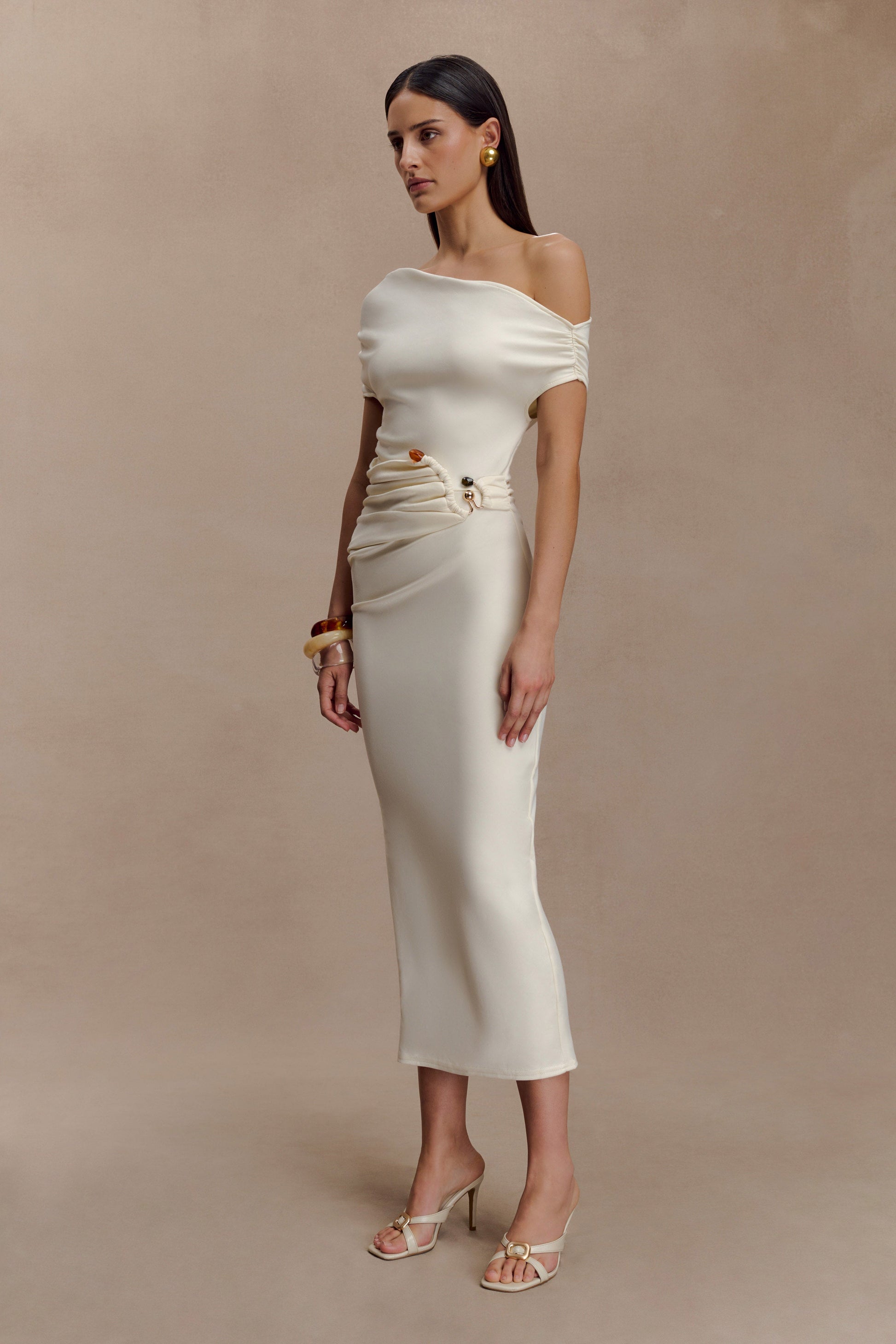 Kendra Scuba Jersey Midi Dress With Hardware - Ivory #4