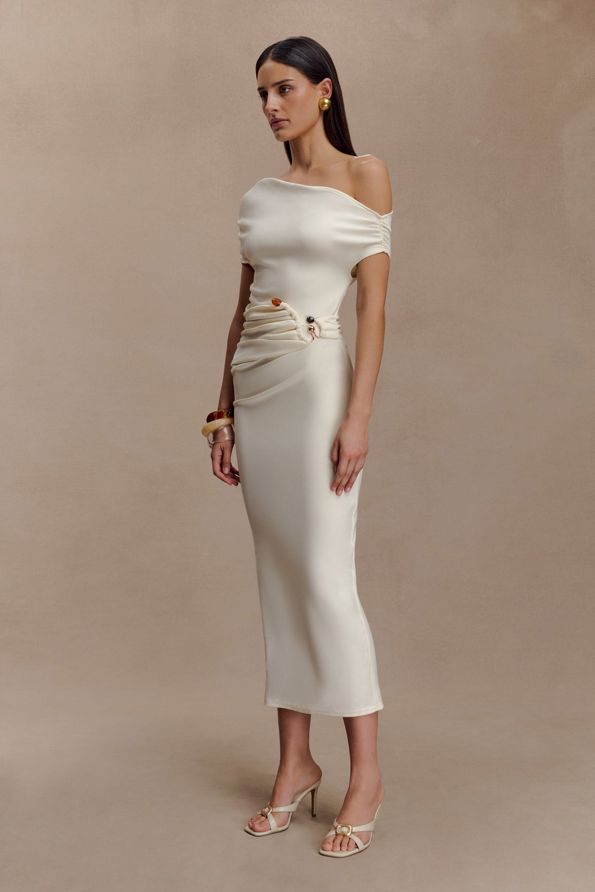 Kendra Scuba Jersey Midi Dress With Hardware - Ivory #4