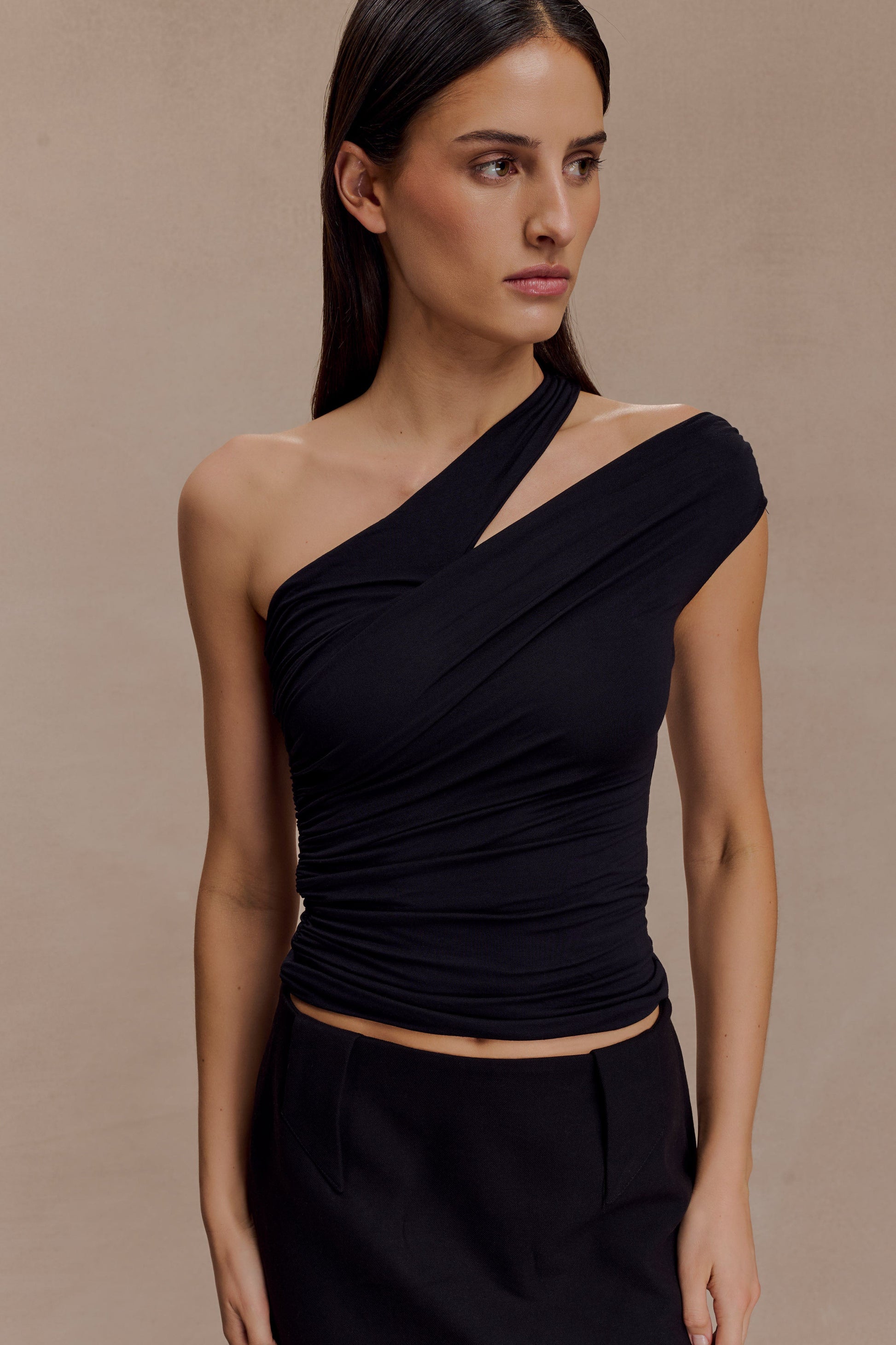 Anna One Shoulder Modal Top - Black #5