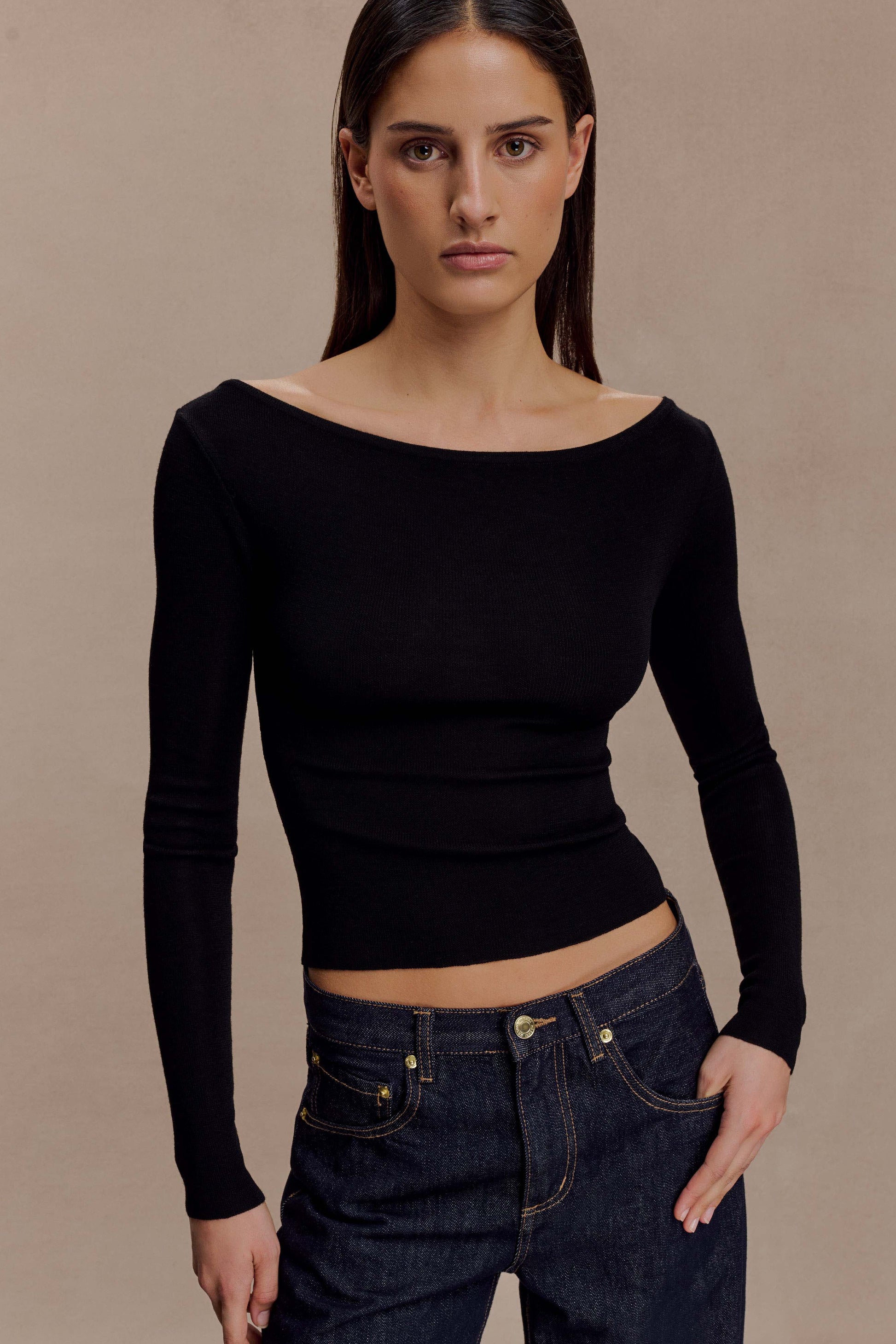 Paedyn Merino Wool Ribbed Long Sleeve Top - Black #3