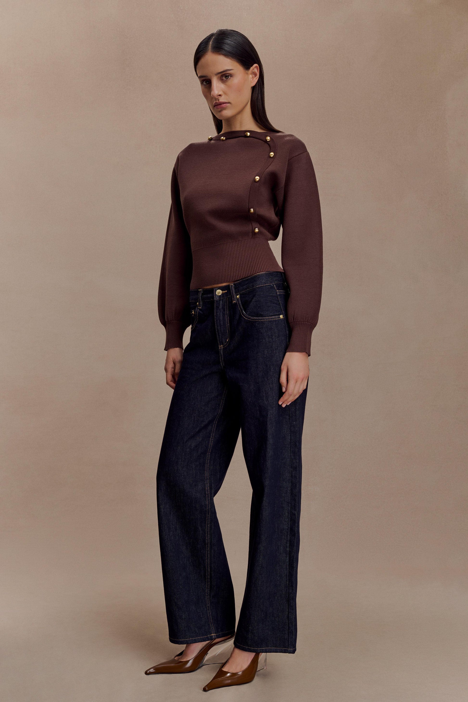 Mertyle Aysmetrical Knit Jumper - Deep Chocolate #5