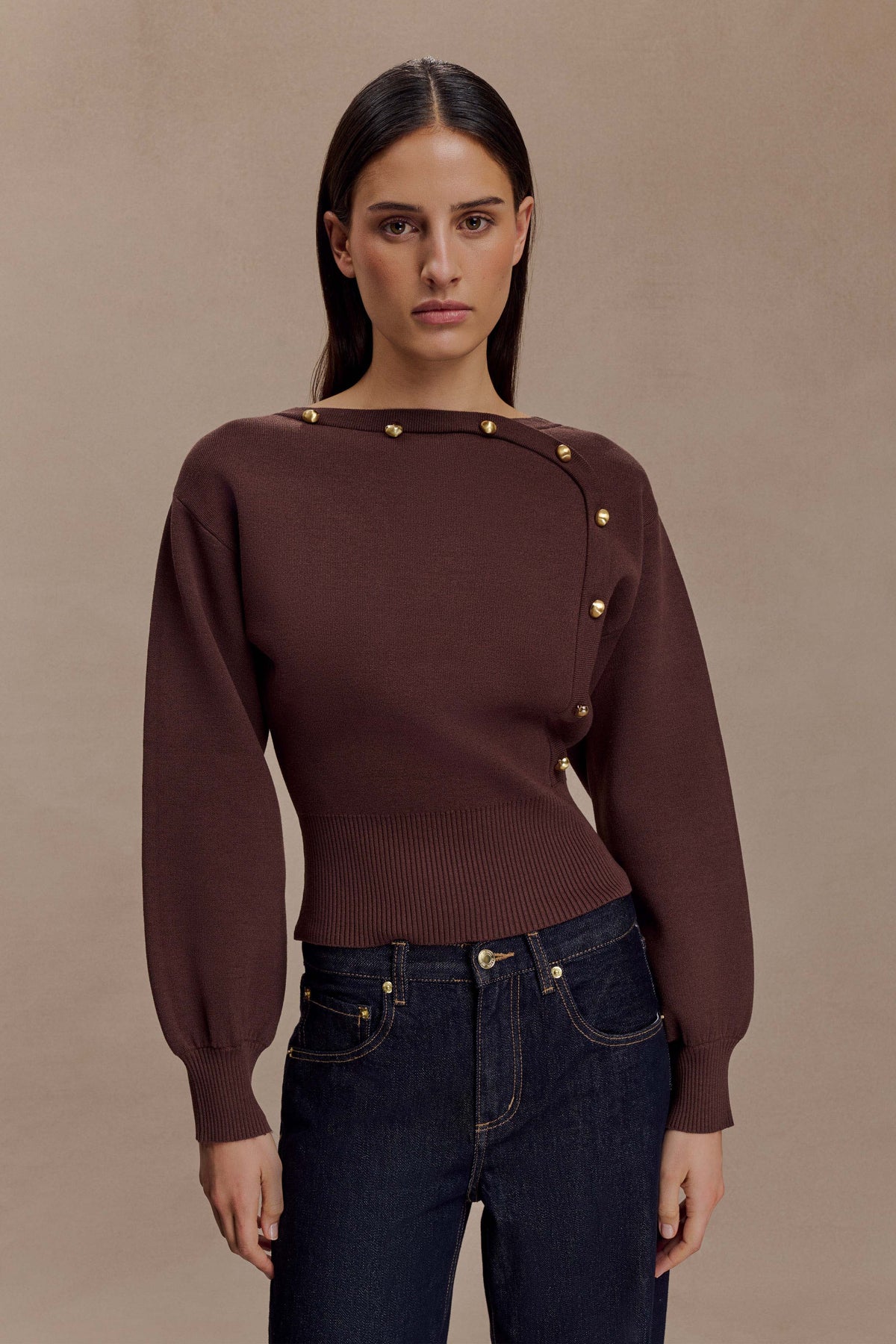 Mertyle Aysmetrical Knit Jumper - Deep Chocolate #2