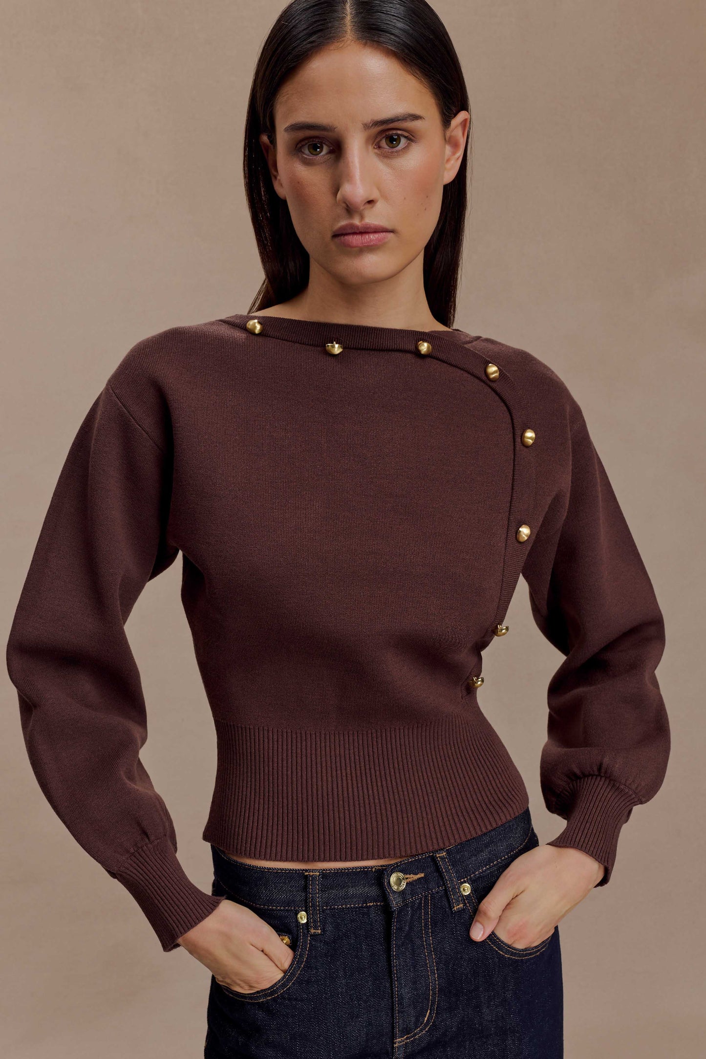 Mertyle Aysmetrical Knit Jumper - Deep Chocolate
