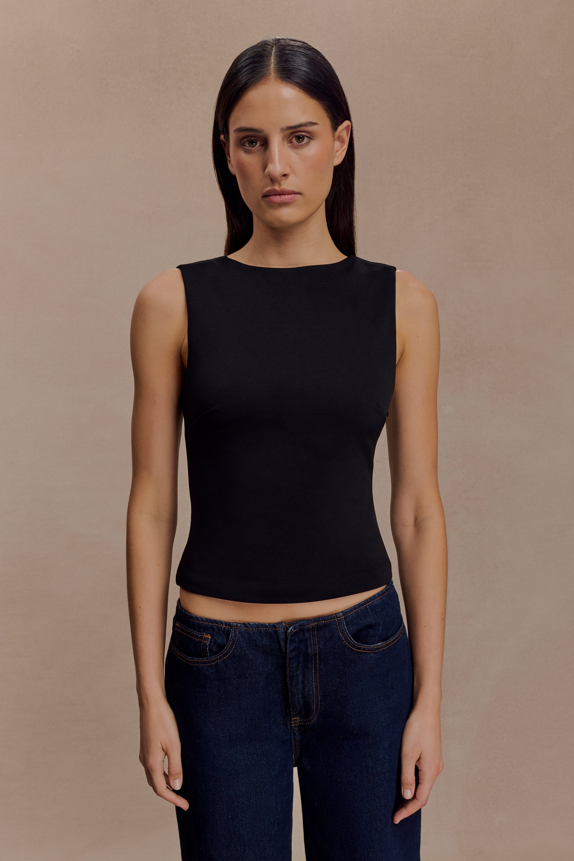 Kyra Open Back Scuba Crepe Top - Black #4