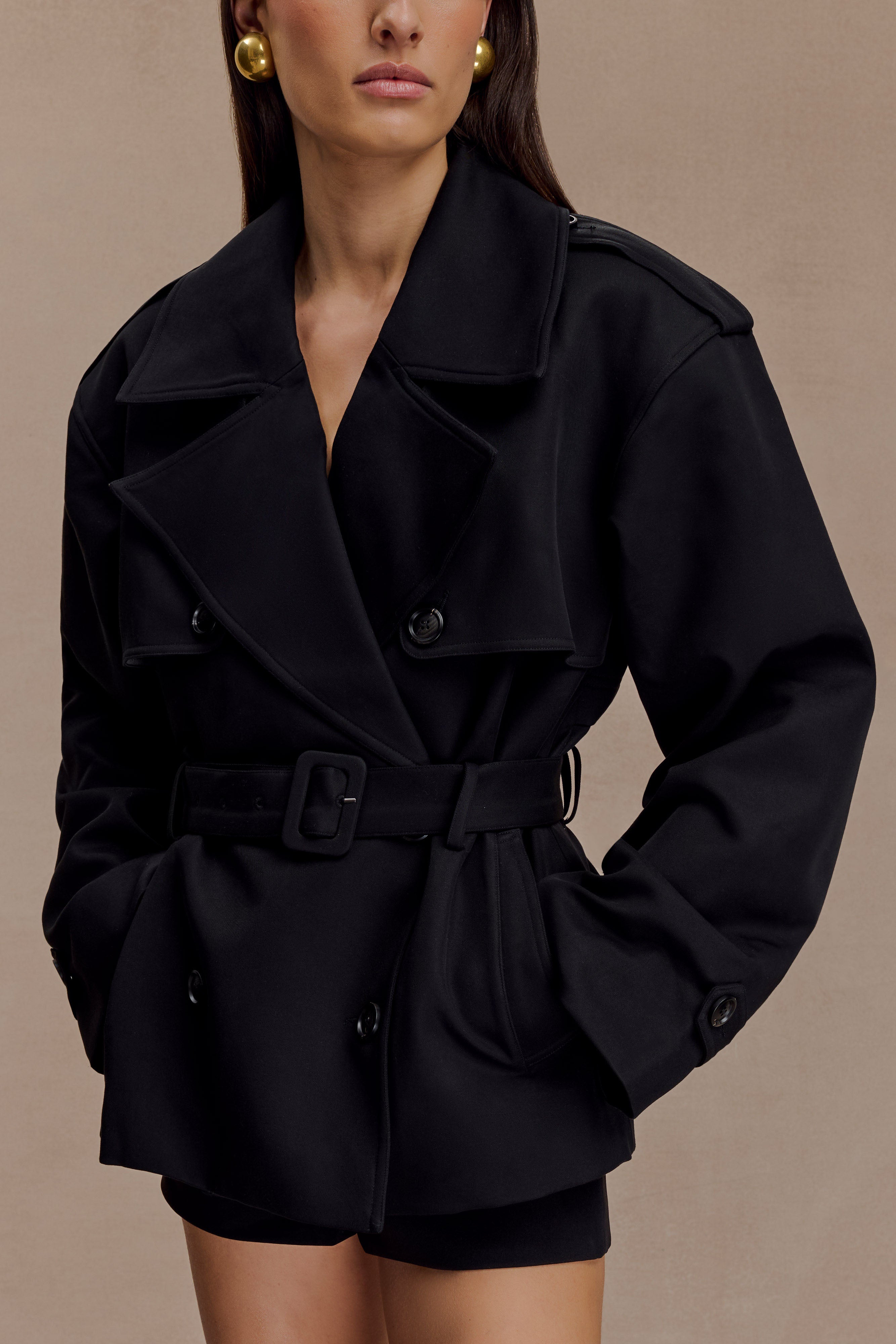 Alden Short Trench Jacket - Black | MESHKI UK