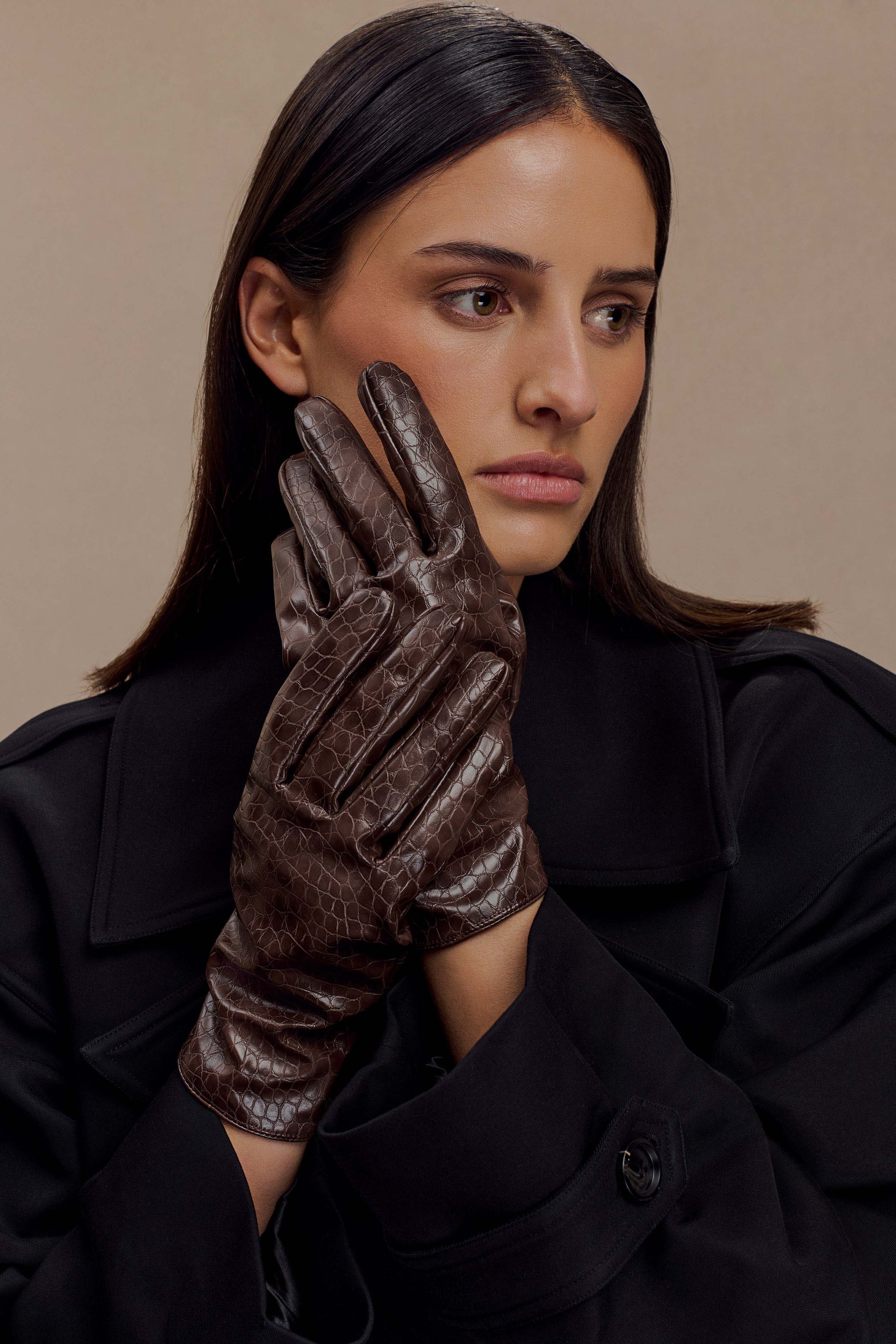 Atlas Faux Leather Crocodile Gloves - Chocolate #5