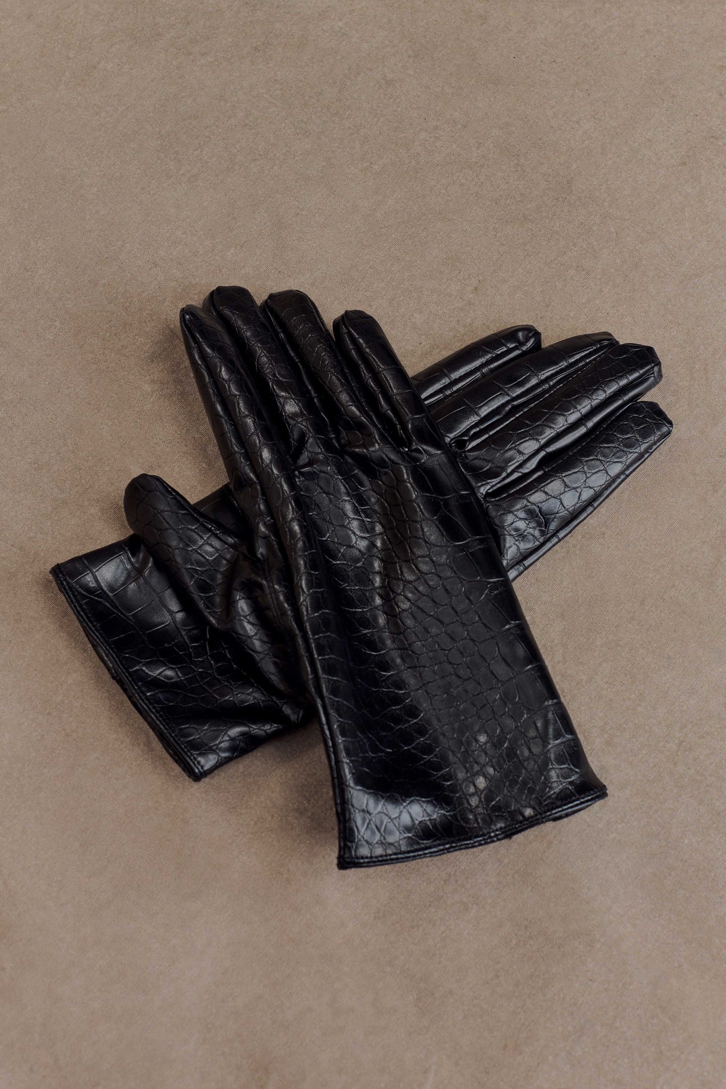 Atlas Faux Leather Crocodile Gloves - Black