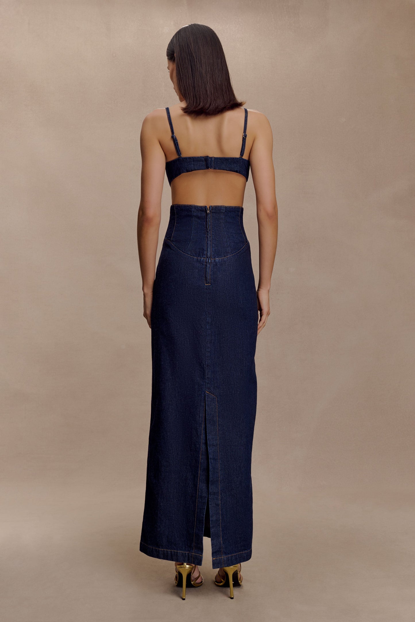 Amila Denim Cupped Maxi Dress - Indigo Blue