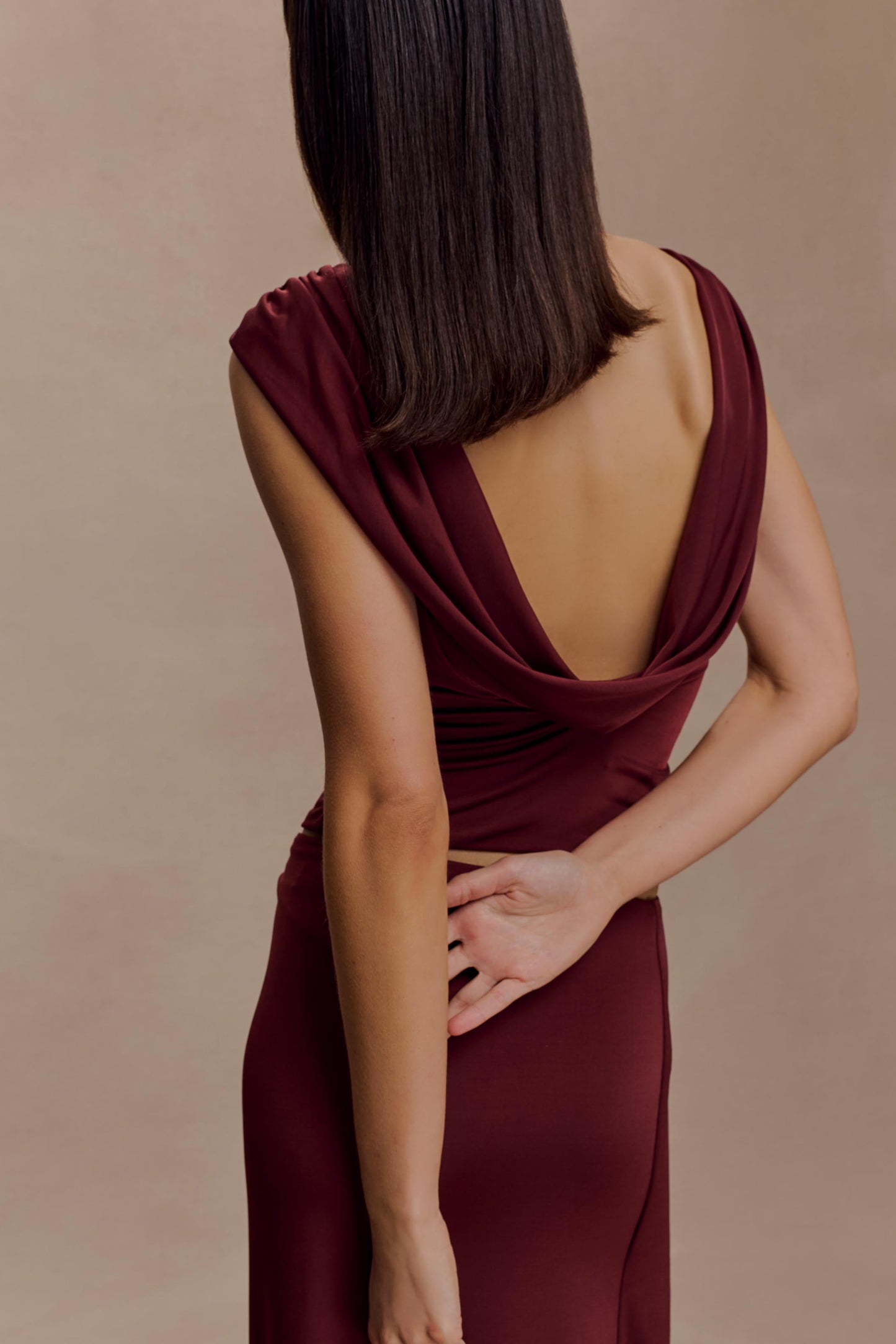 Bridget Slinky Cowl Back Top - Burgundy