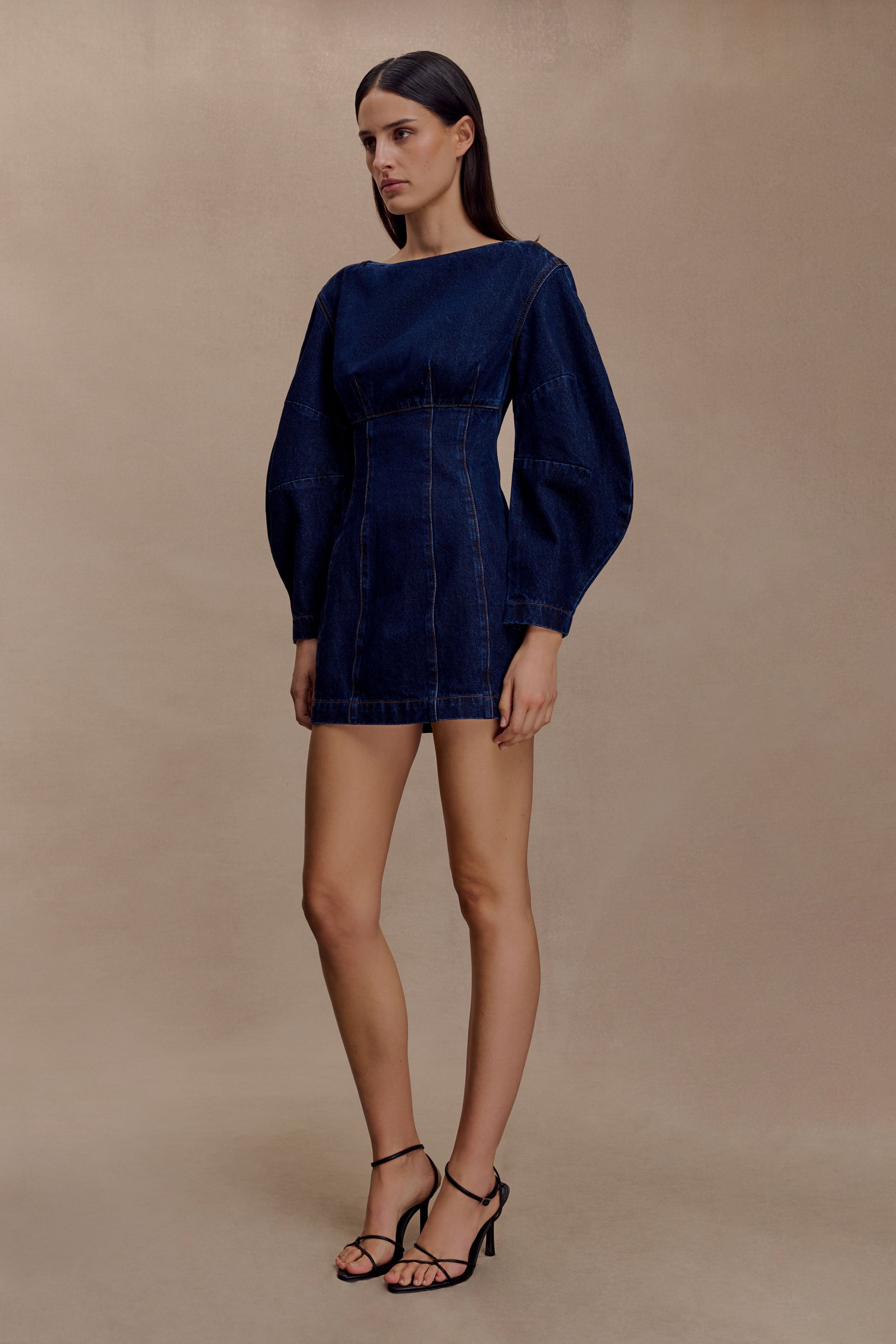 Cosmala Denim Long Sleeve Mini Dress - Indigo Blue #6