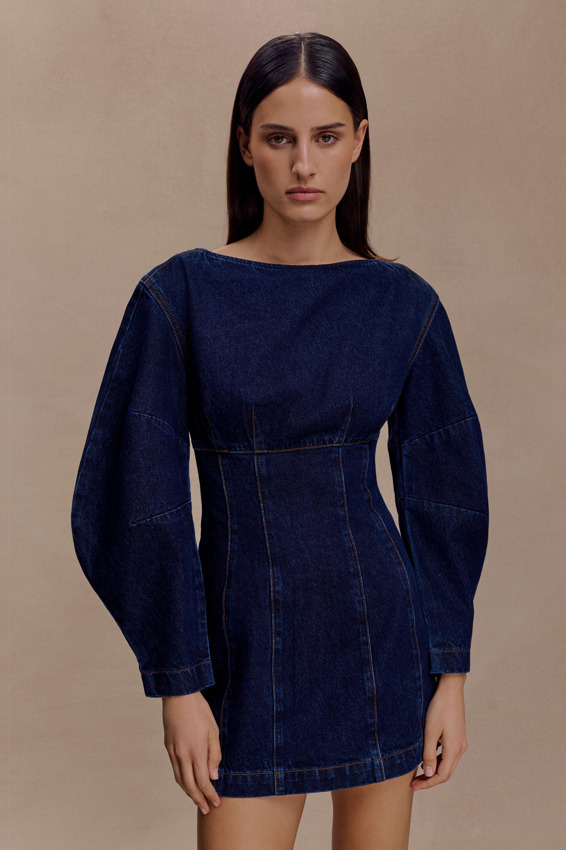 Cosmala Denim Long Sleeve Mini Dress - Indigo Blue #3