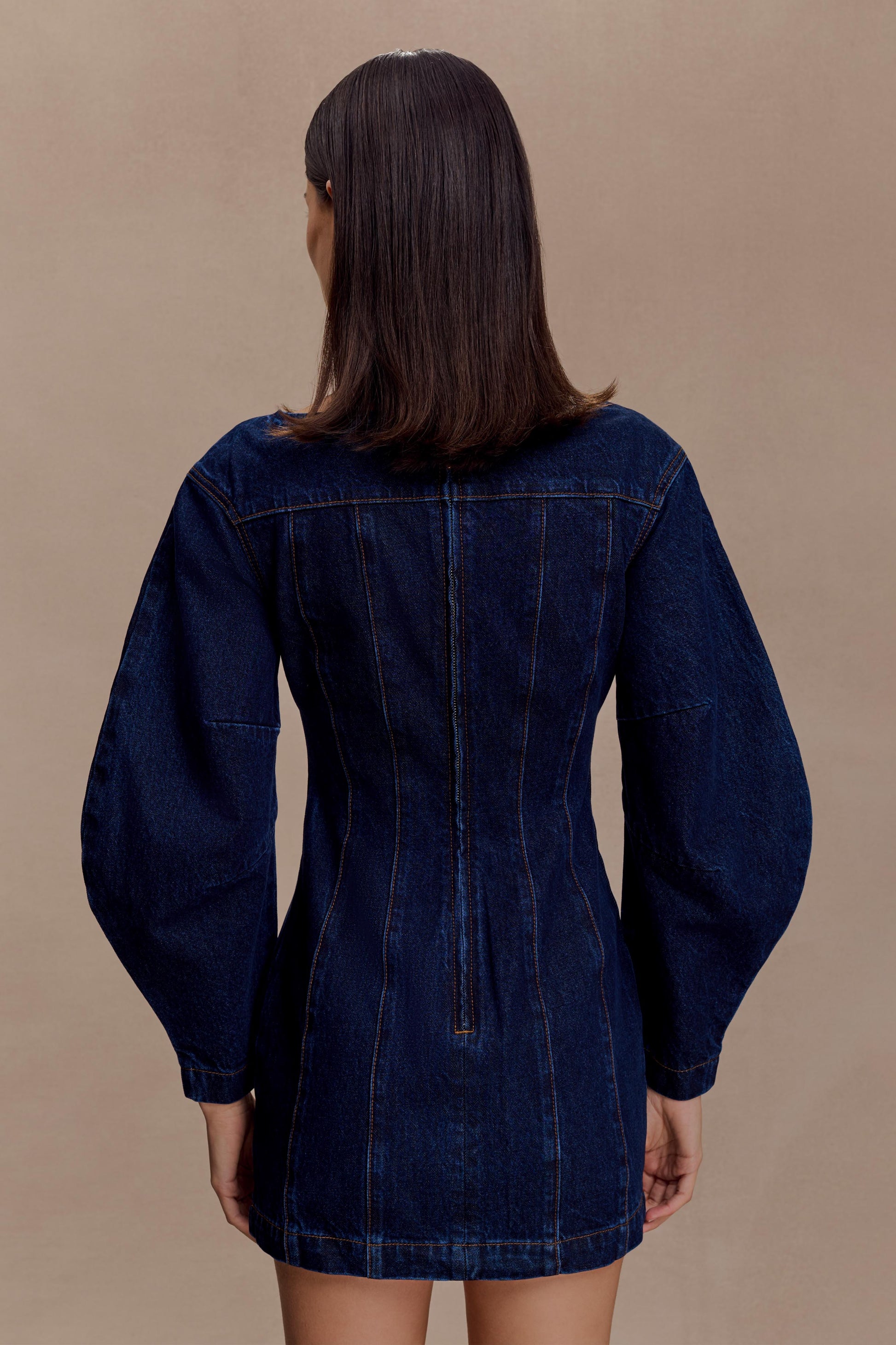 Cosmala Denim Long Sleeve Mini Dress - Indigo Blue #4