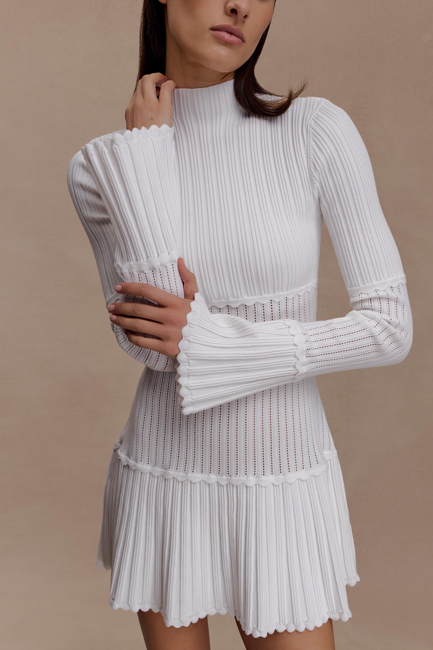 Adena Pointelle Knit Mini Dress - Ivory