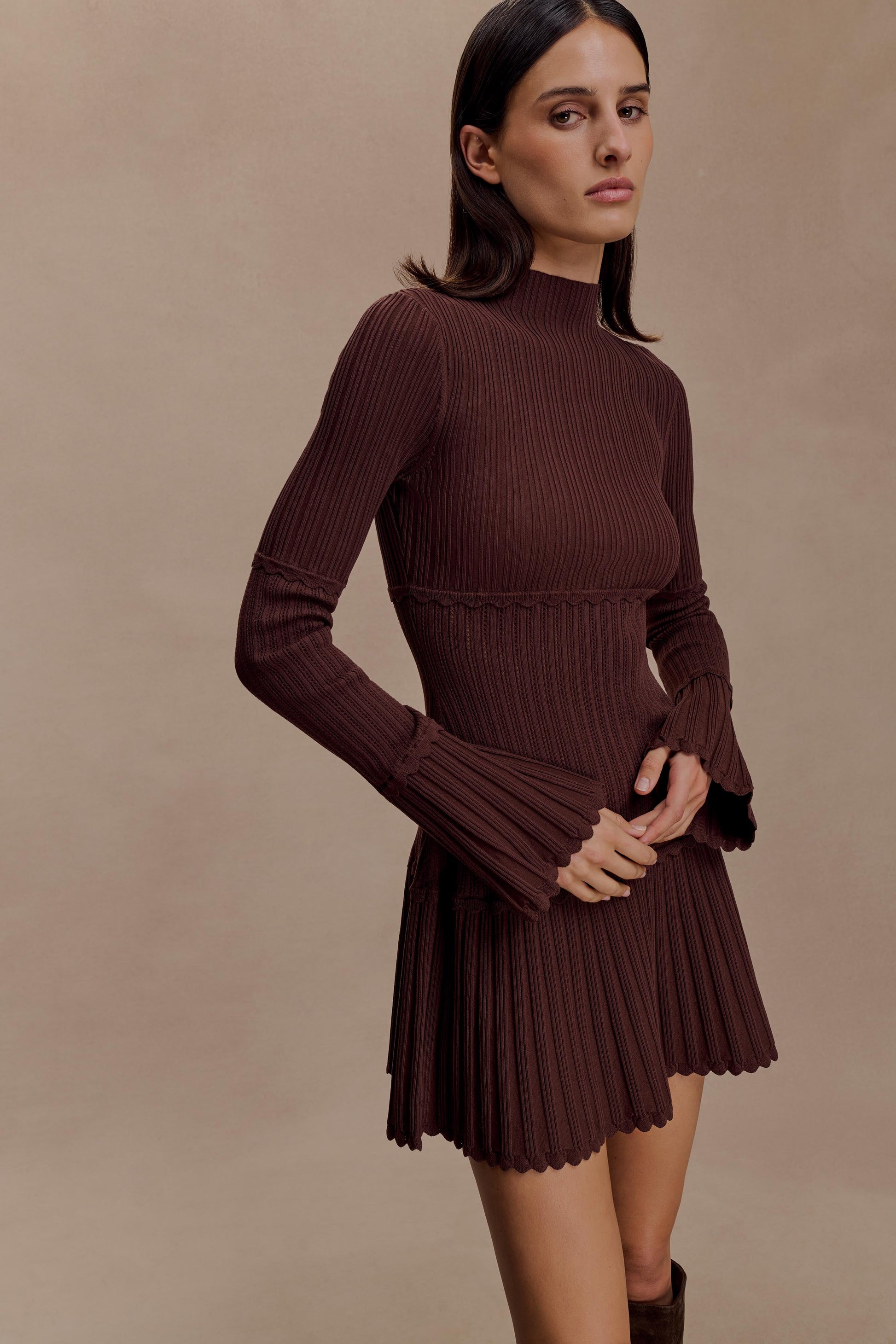 Adena Pointelle Knit Mini Dress - Chocolate #4