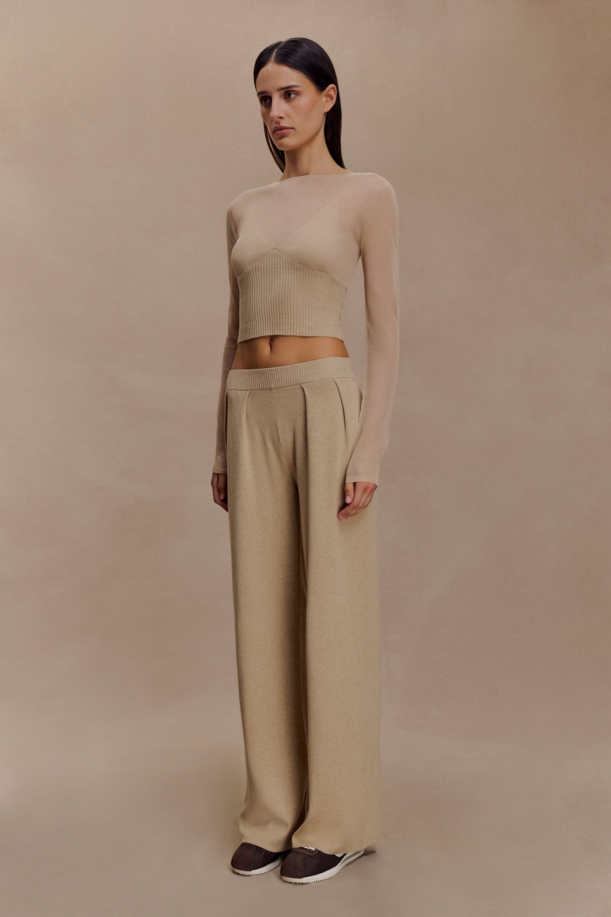 Frannie Gathered Silk Blend Knit Pants - Sand #3