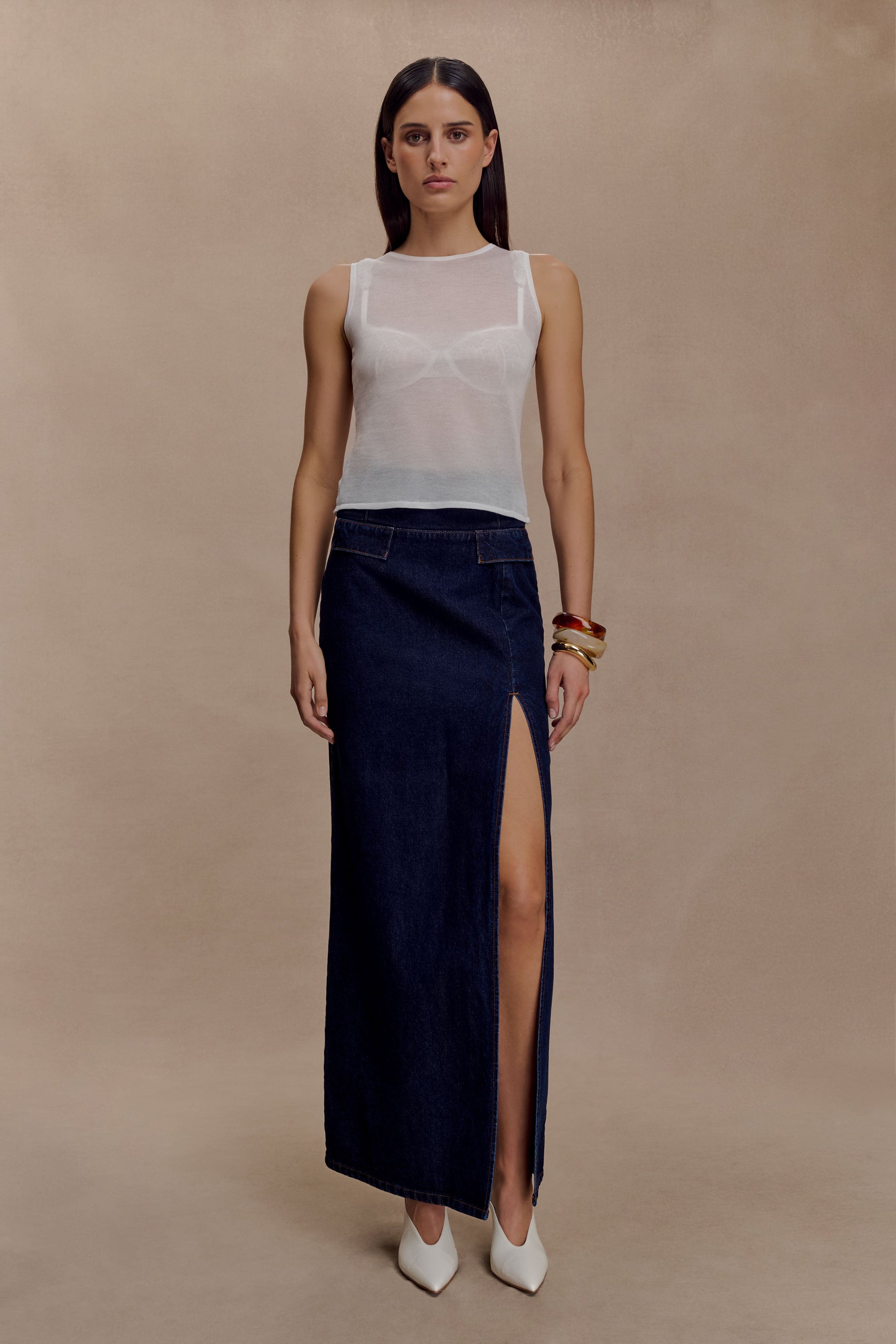 Dollie Sheer Knit Tank Top - Ivory #6