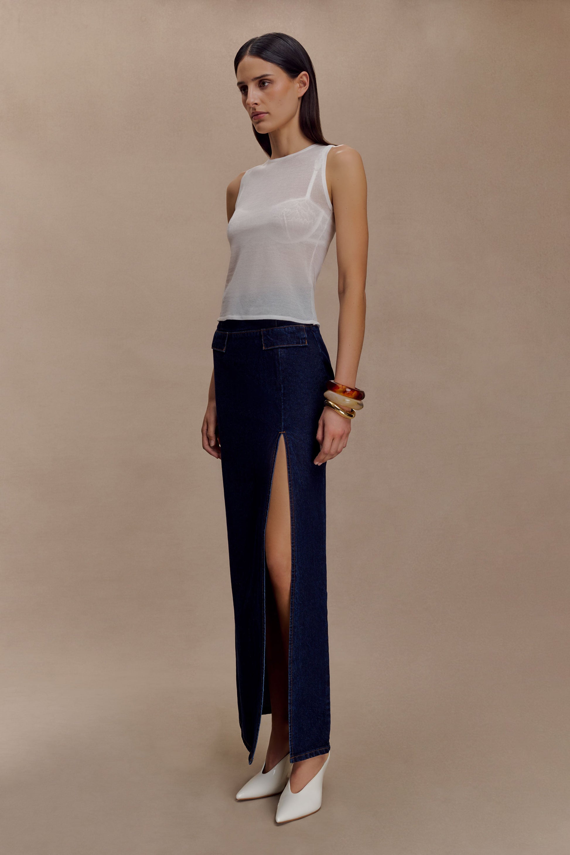 Dollie Sheer Knit Tank Top - Ivory #10