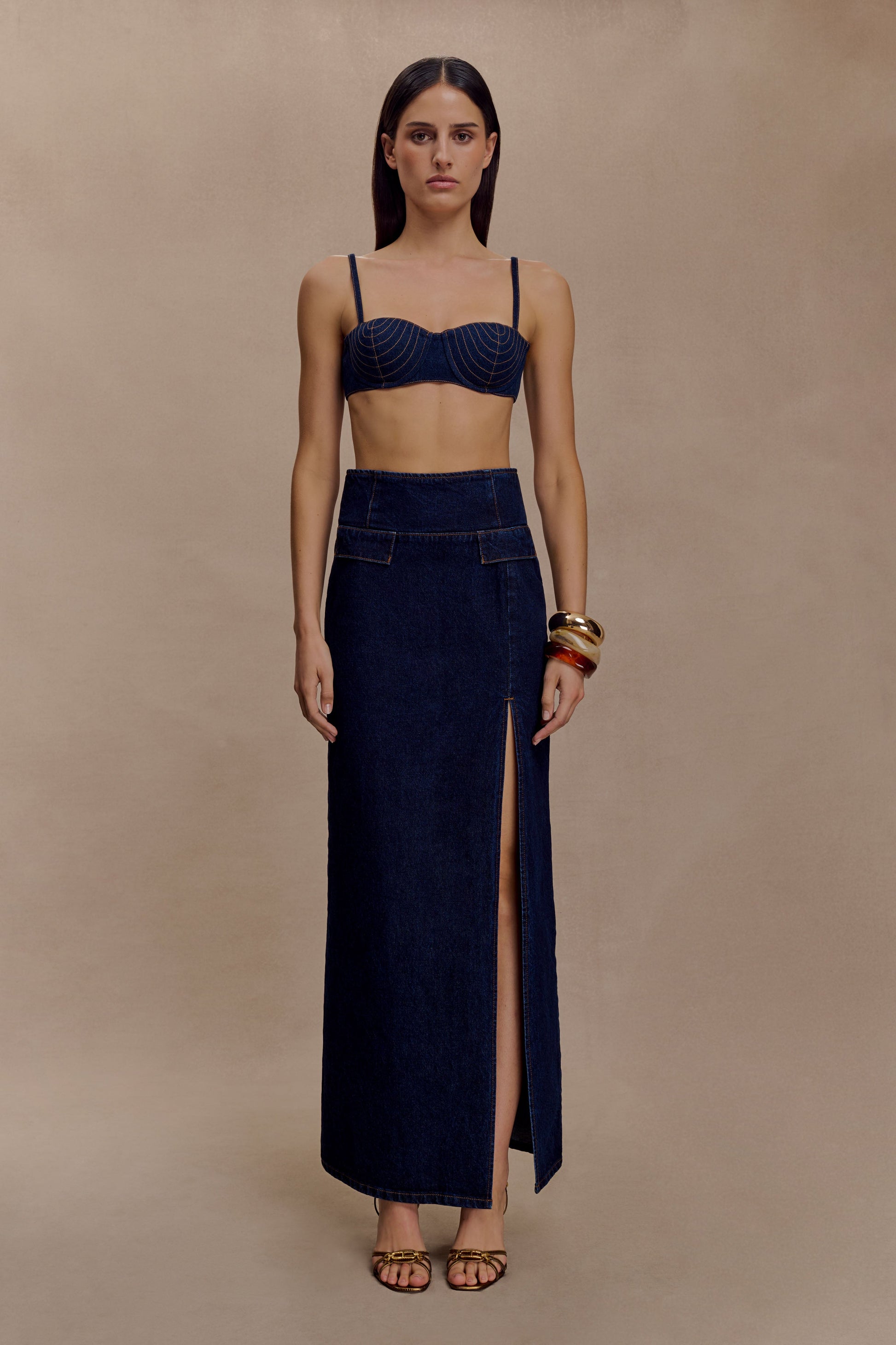 Maylena High Rise Denim Maxi Skirt - Indigo Blue #3
