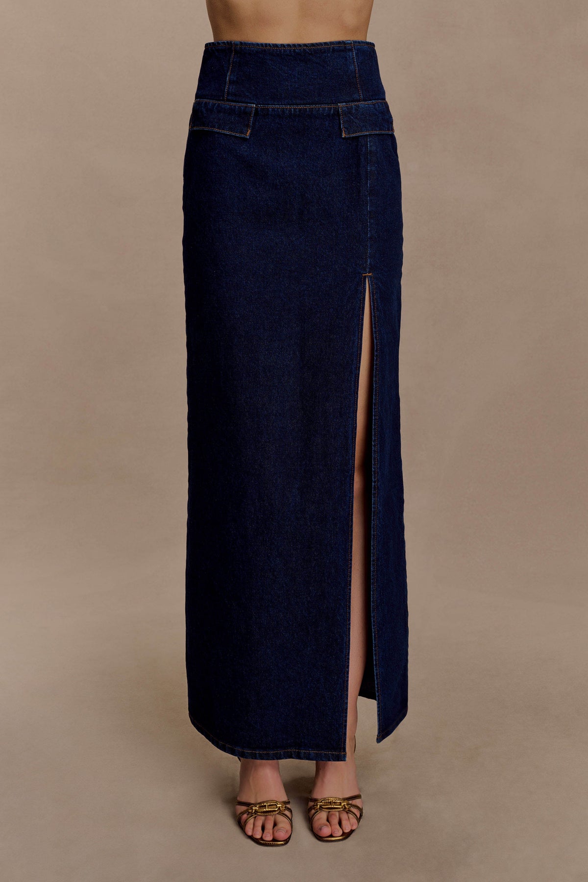 Maylena High Rise Denim Maxi Skirt - Indigo Blue #6