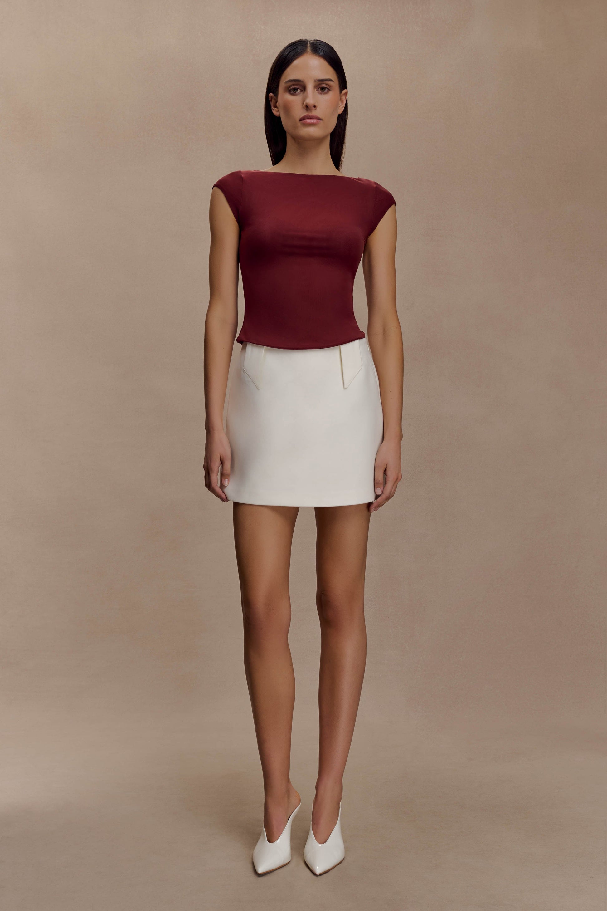 Romana Short Sleeve Mesh Top - Burgundy #7