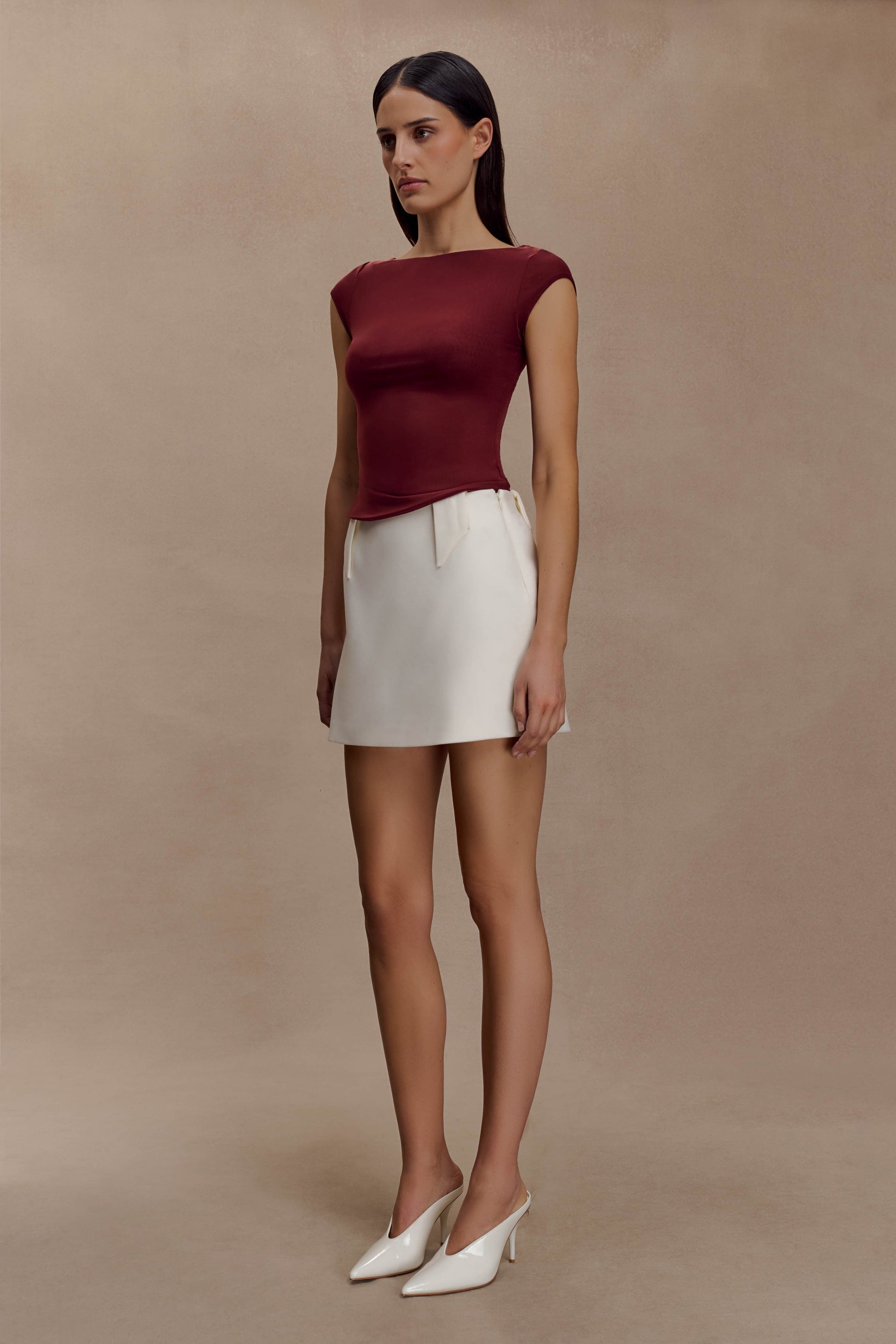 Romana Short Sleeve Mesh Top - Burgundy #4