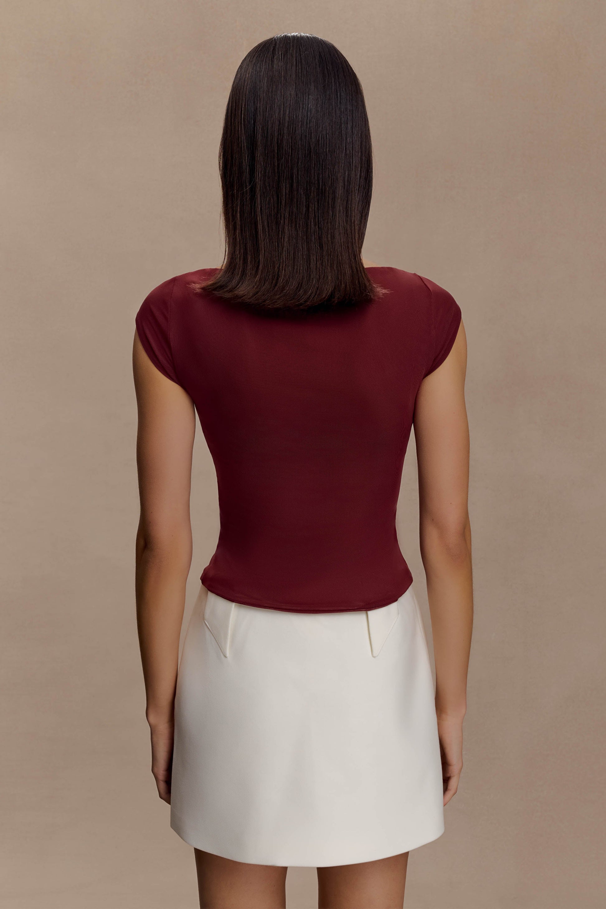 Romana Short Sleeve Mesh Top - Burgundy #2