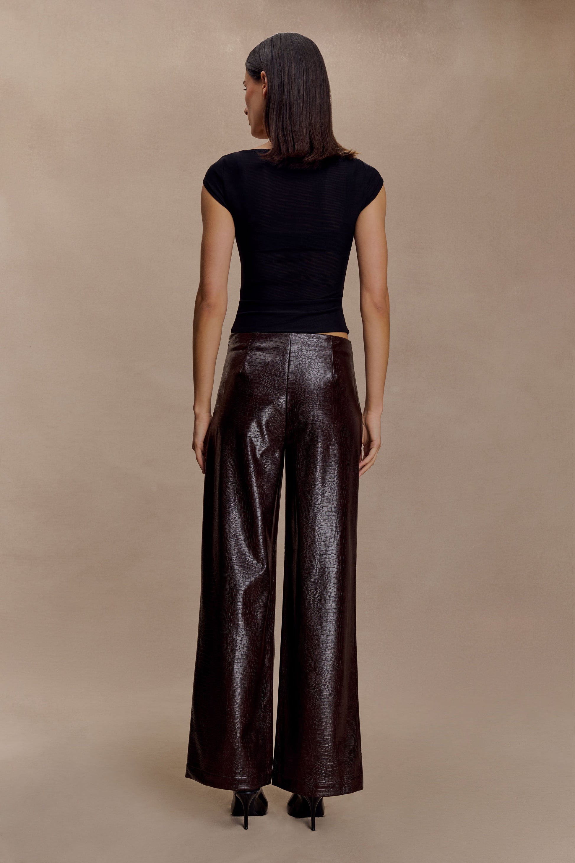 Henry Croc Faux Leather Straight Leg Pants - Dark Chocolate #6