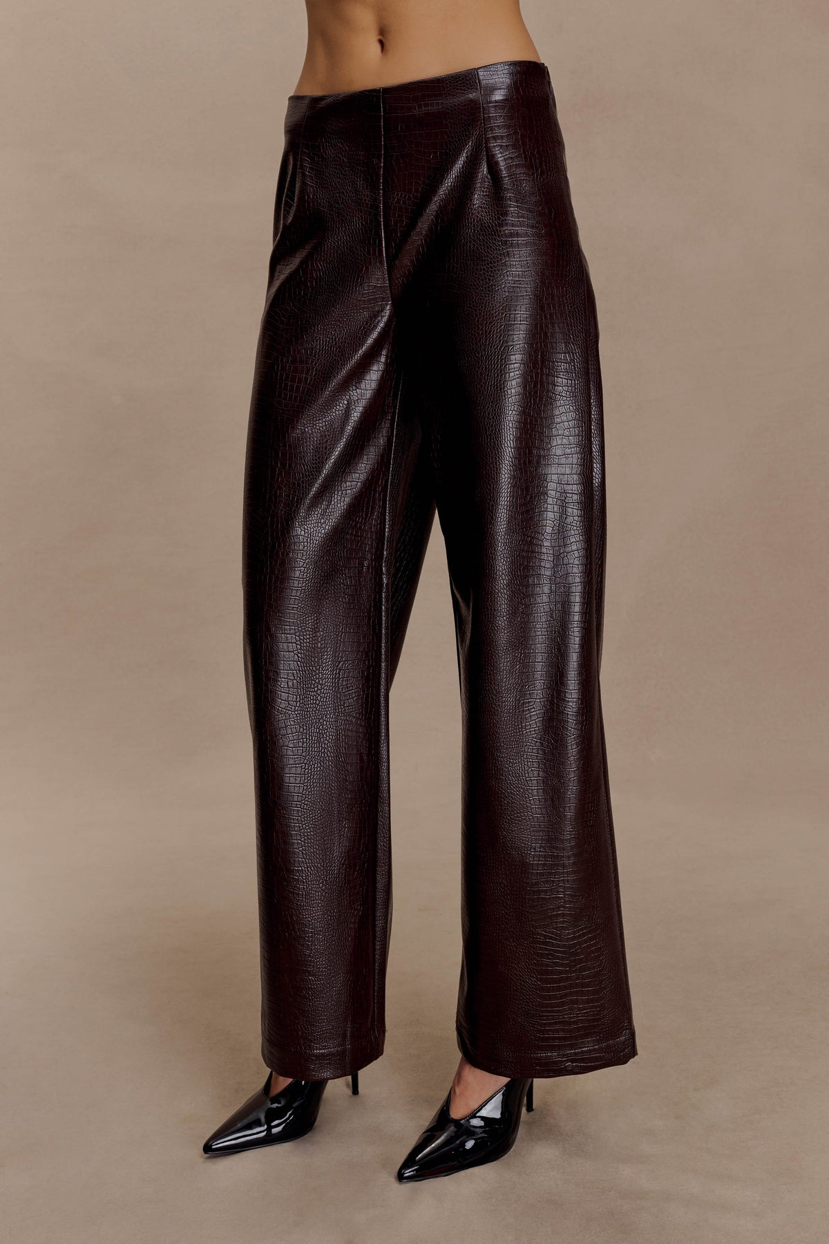 Henry Croc Faux Leather Straight Leg Pants - Dark Chocolate #4