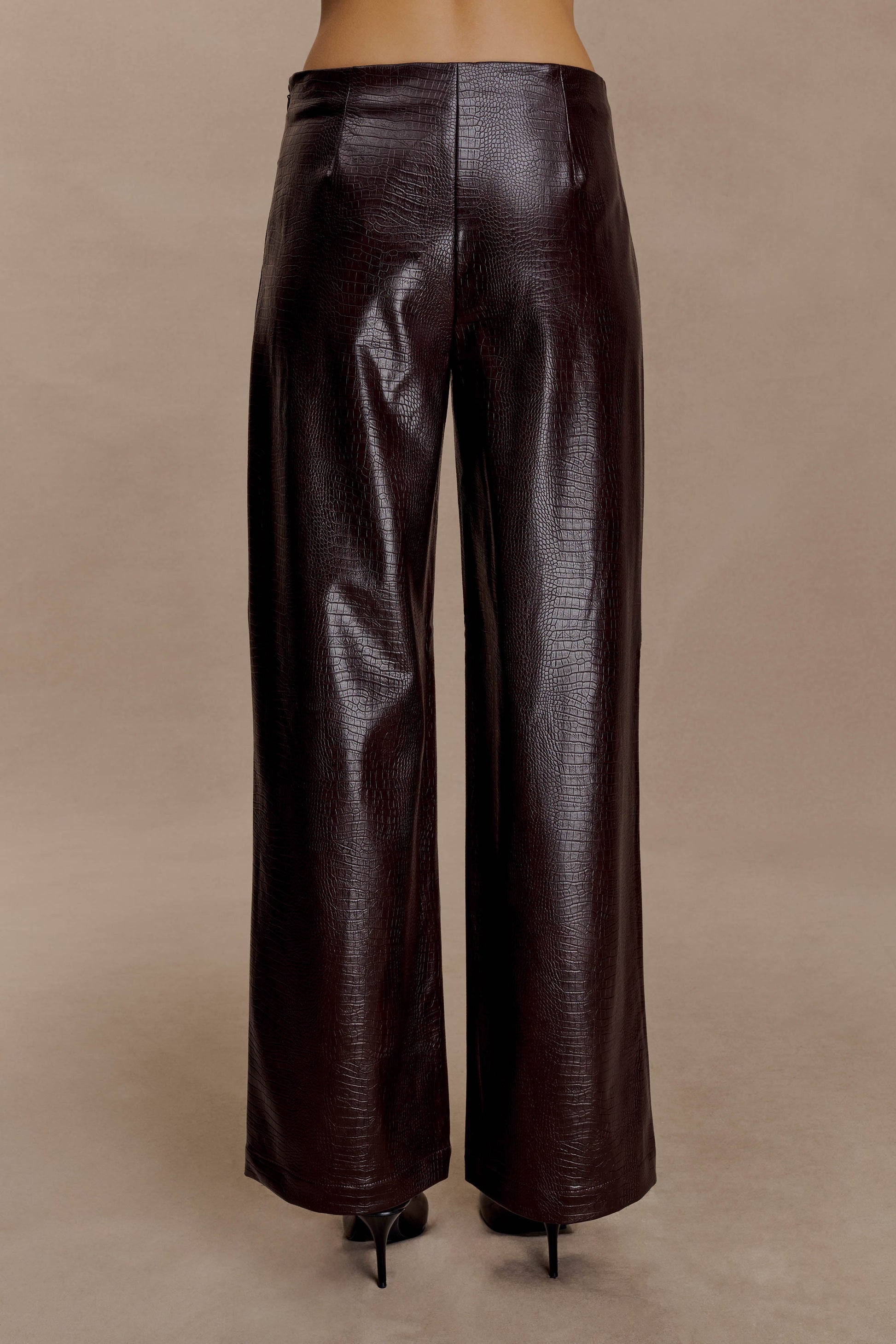 Henry Croc Faux Leather Straight Leg Pants - Dark Chocolate #3