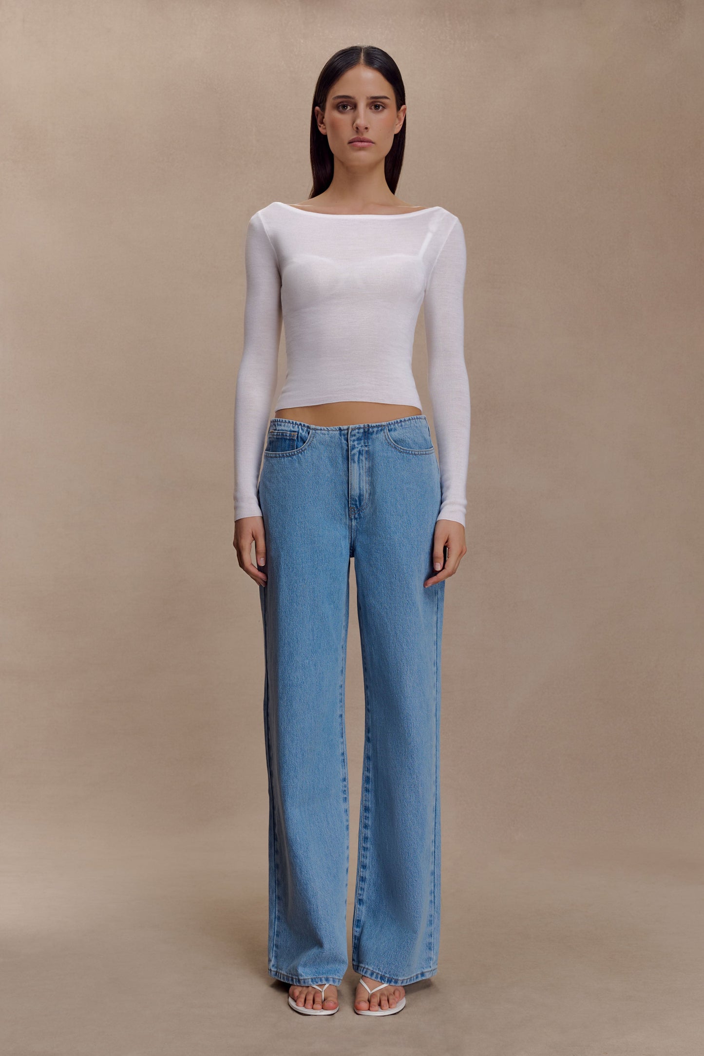 Paedyn Merino Wool Ribbed Long Sleeve Top - Ivory