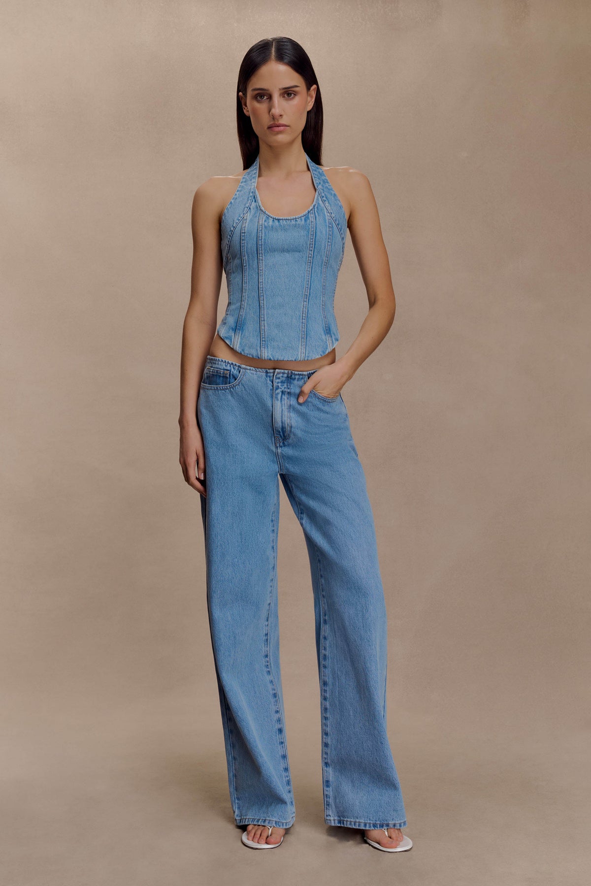 Meadow Denim Corset Halter Top - Classic Blue #9
