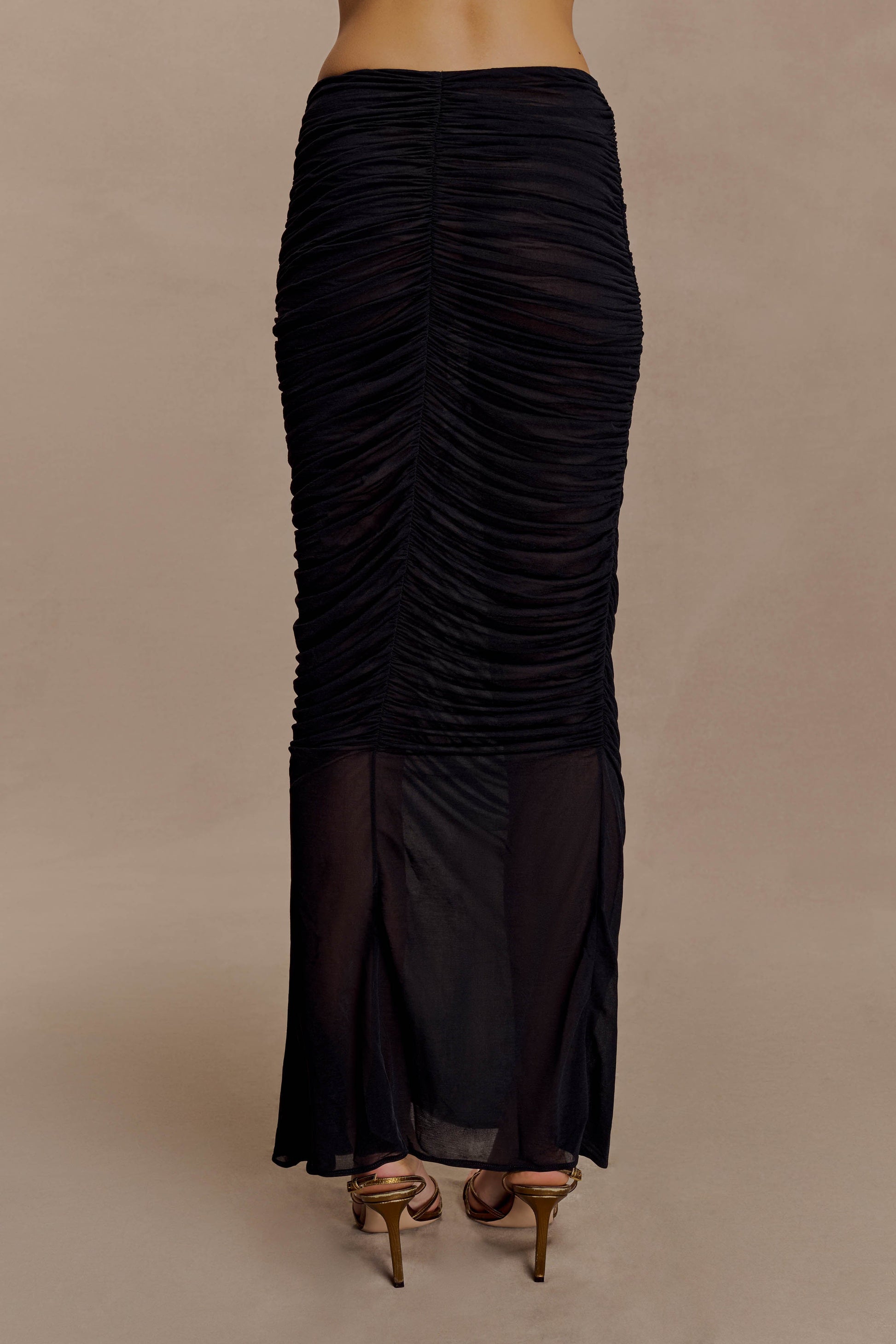 Matilda Ruched Mesh Maxi Skirt - Black #5