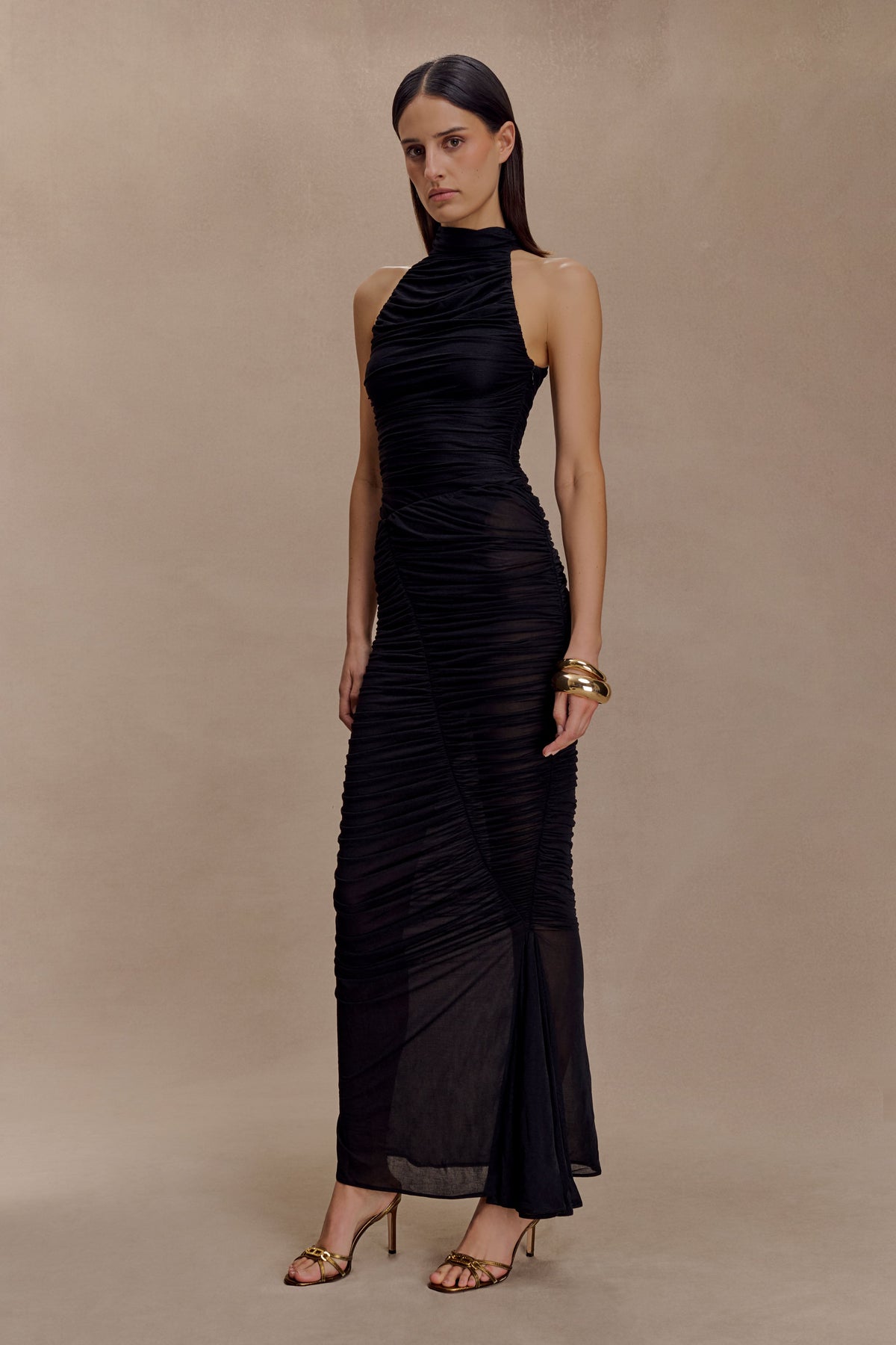 Matilda Ruched Mesh Maxi Skirt - Black #3