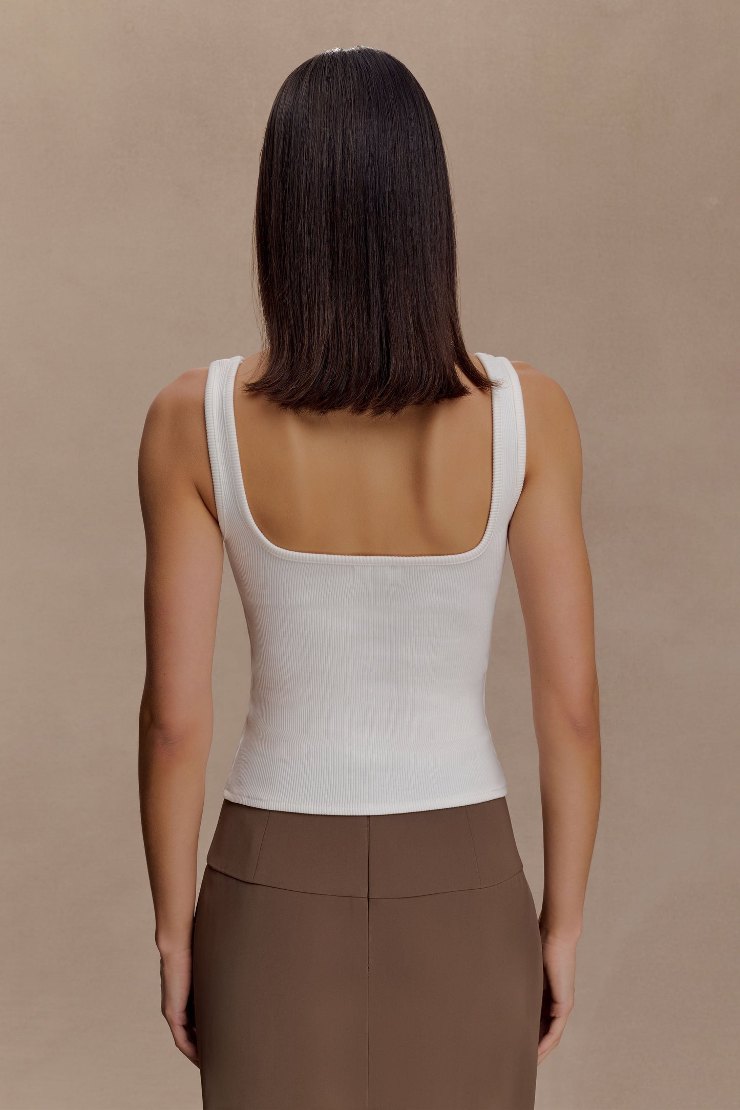 Aisling Ribbed Square Neck Sleeveless Top - Ivory