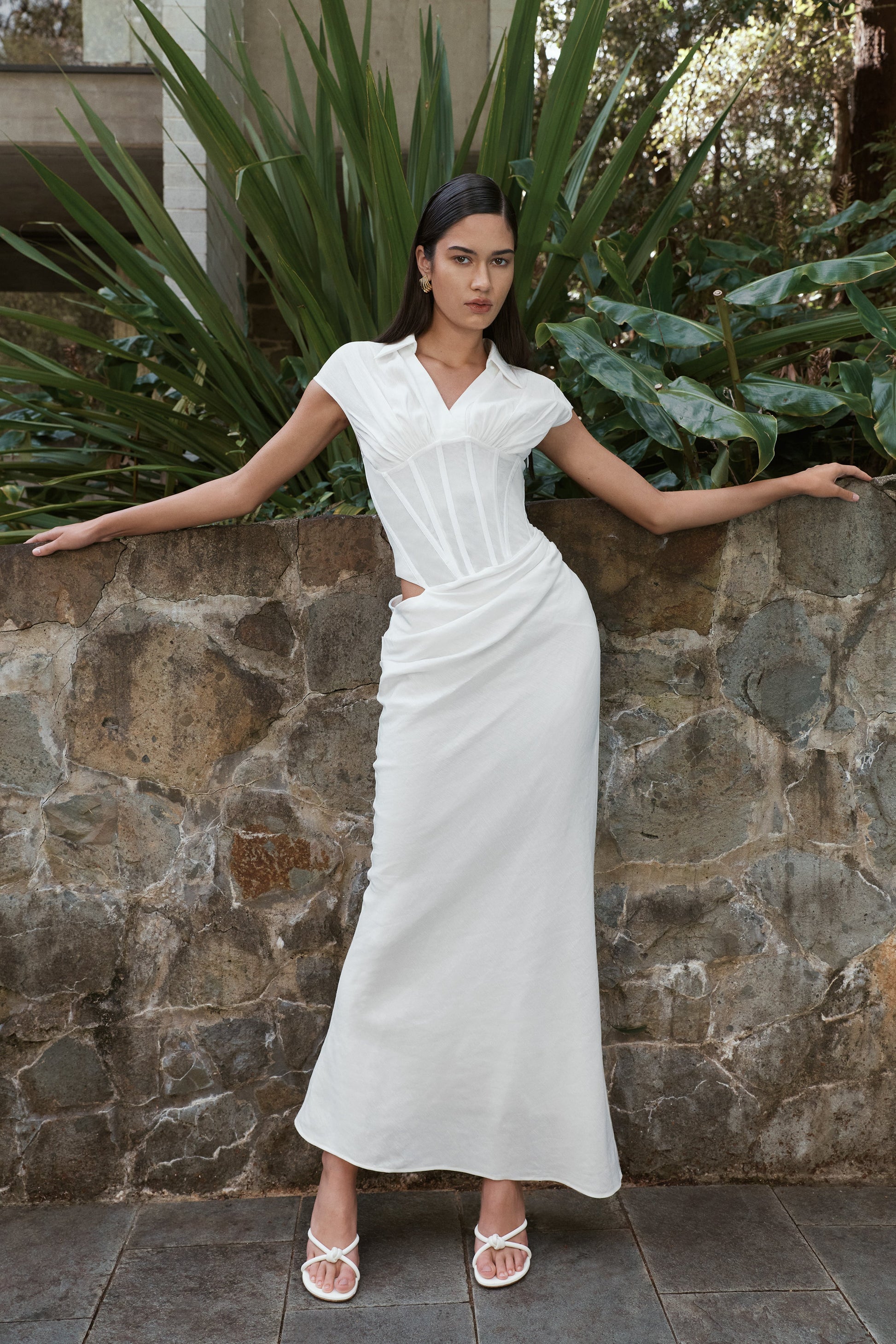 Saphira Shirt Corset Maxi Dress - White #7
