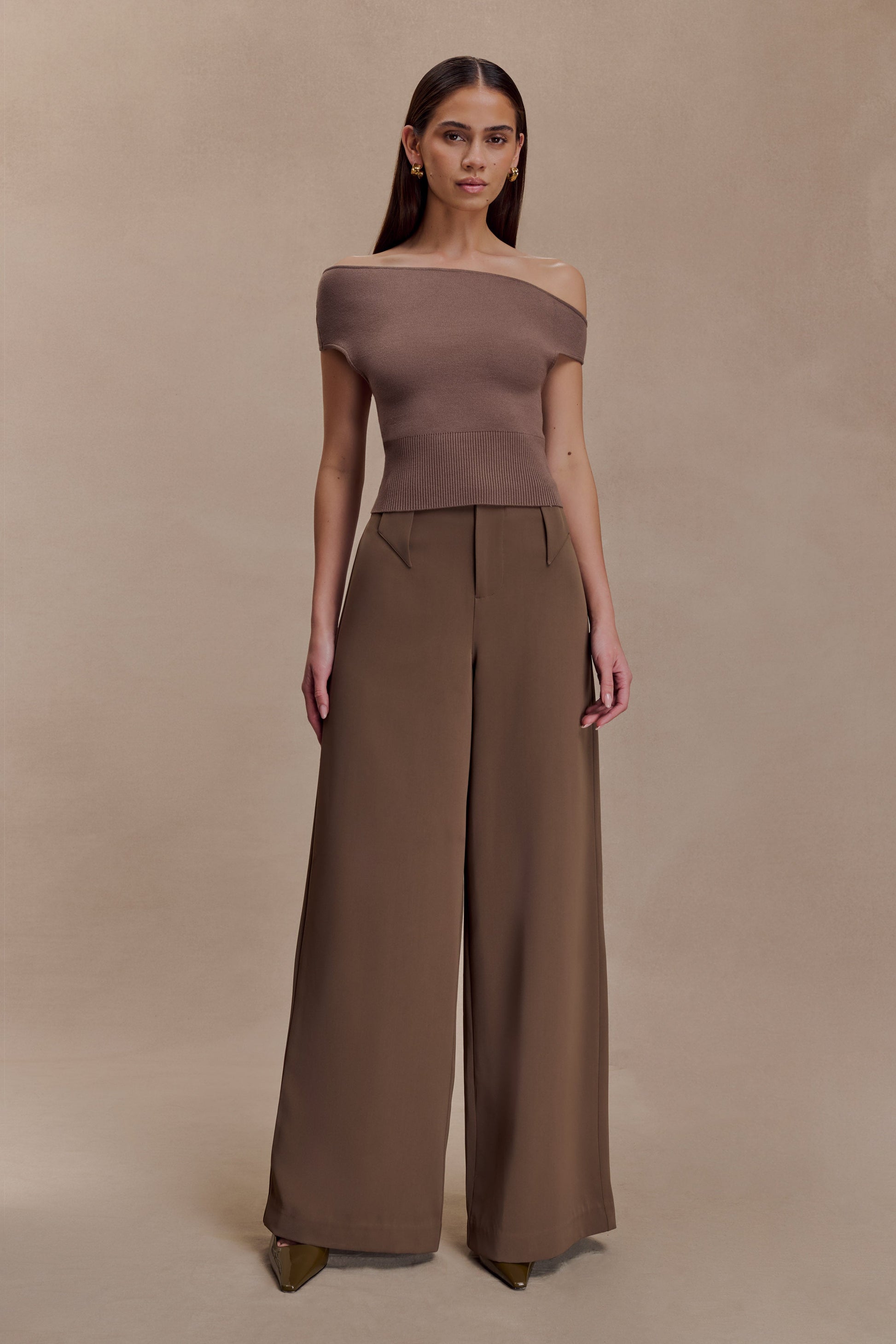 Carley Off Shoulder Knit Top - Cacao Brown #5