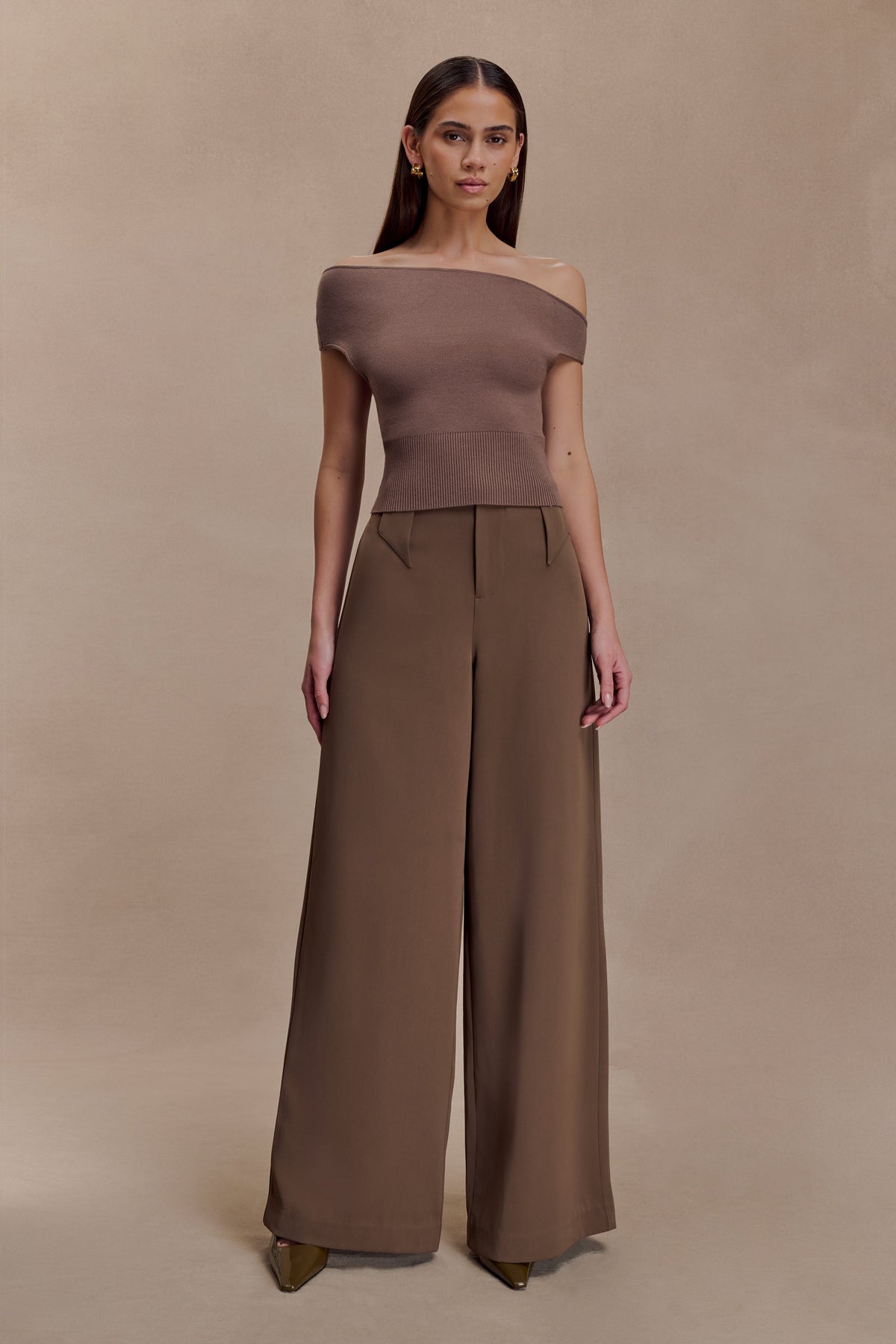 Carley Off Shoulder Knit Top - Cacao Brown #5