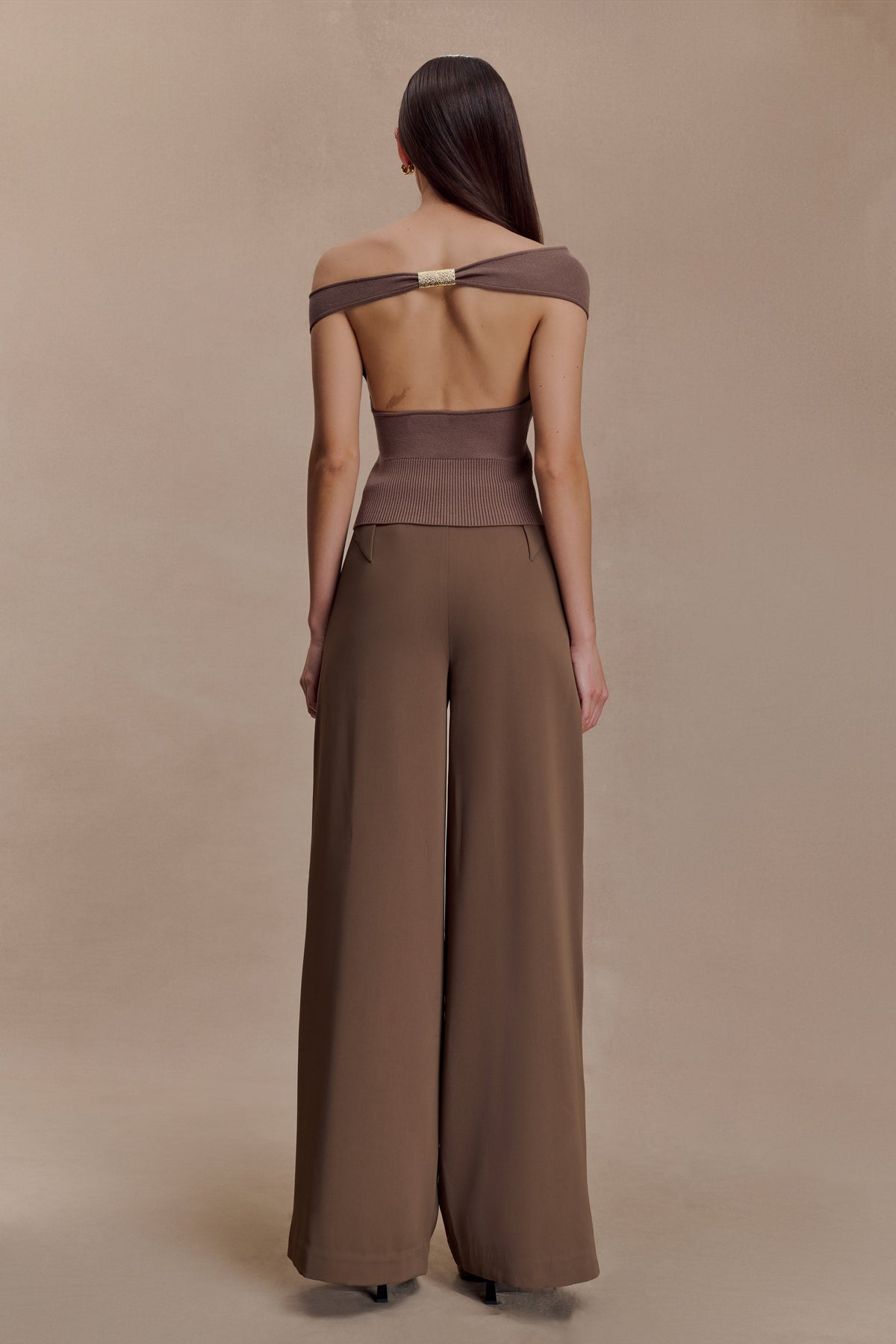 Carley Off Shoulder Knit Top - Cacao Brown #8