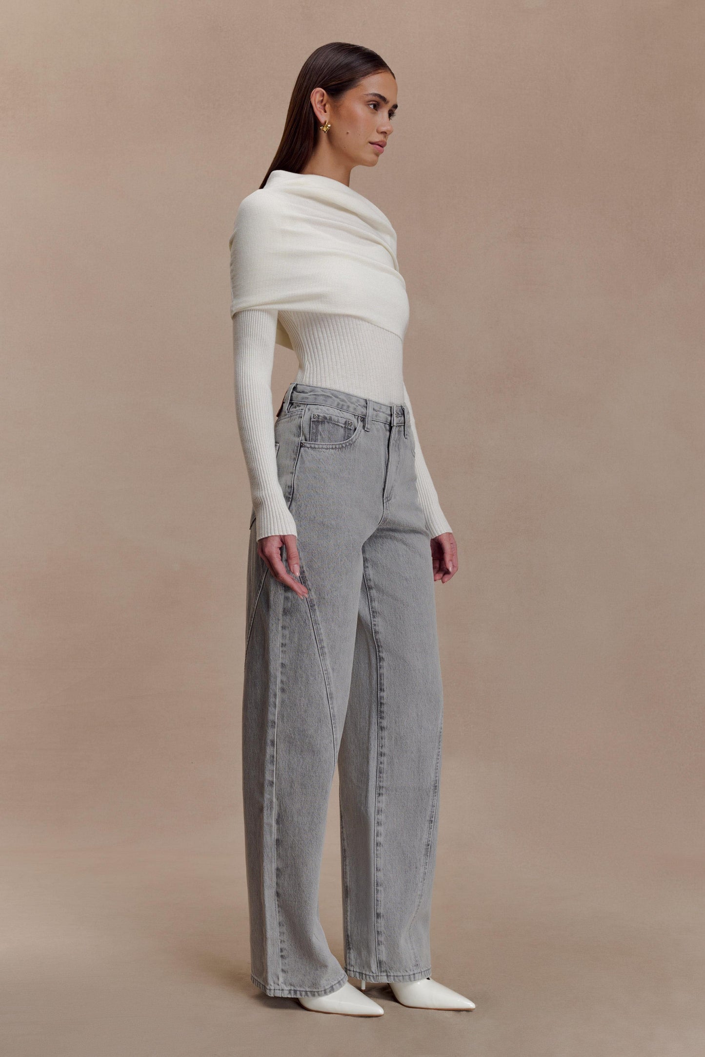 Georgette Mid Rise Paneled Denim Jeans - Grey