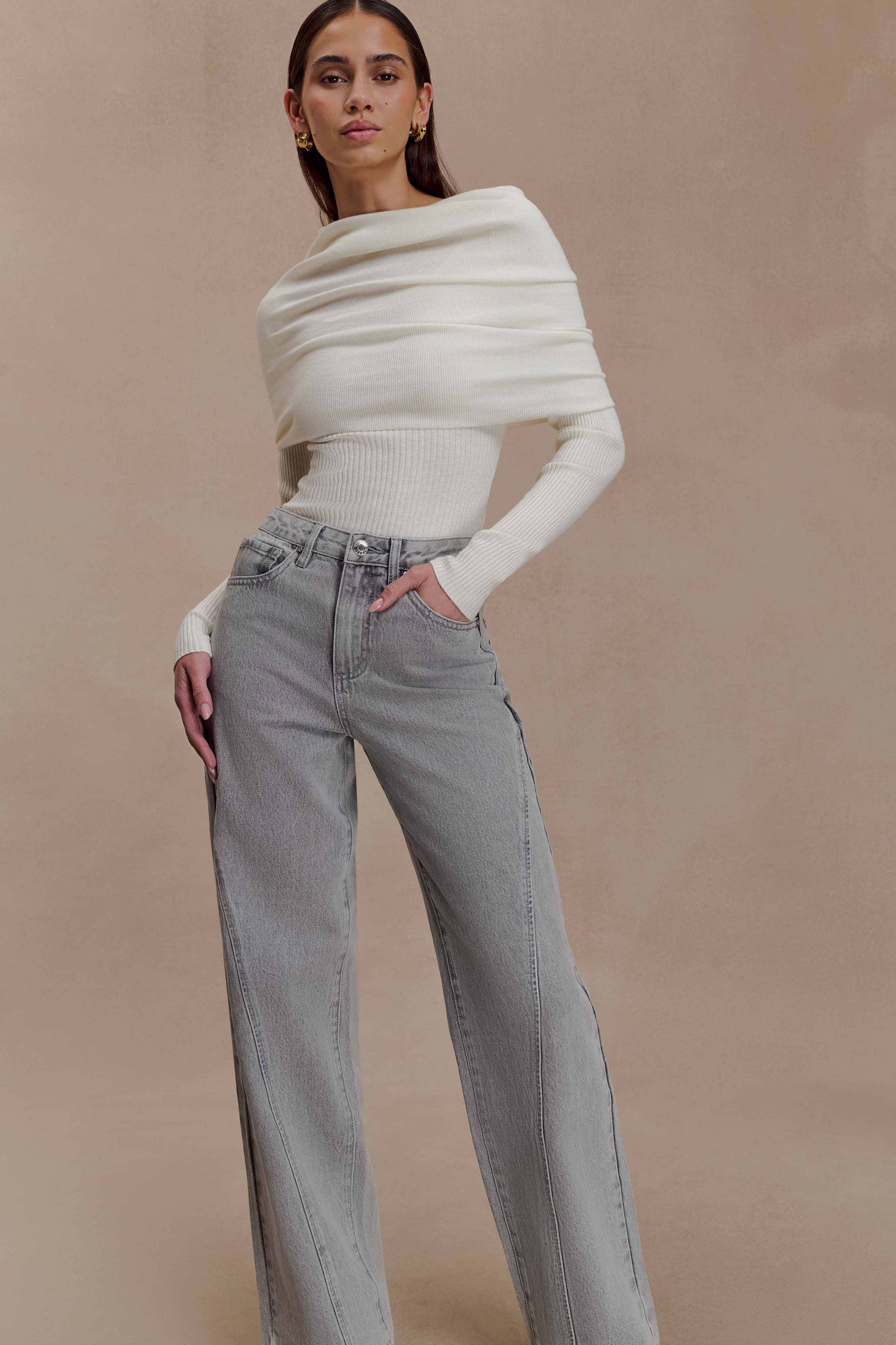 Mazie Asymetrical Cashmere Blend Long Sleeve Knit Top - Ivory #3